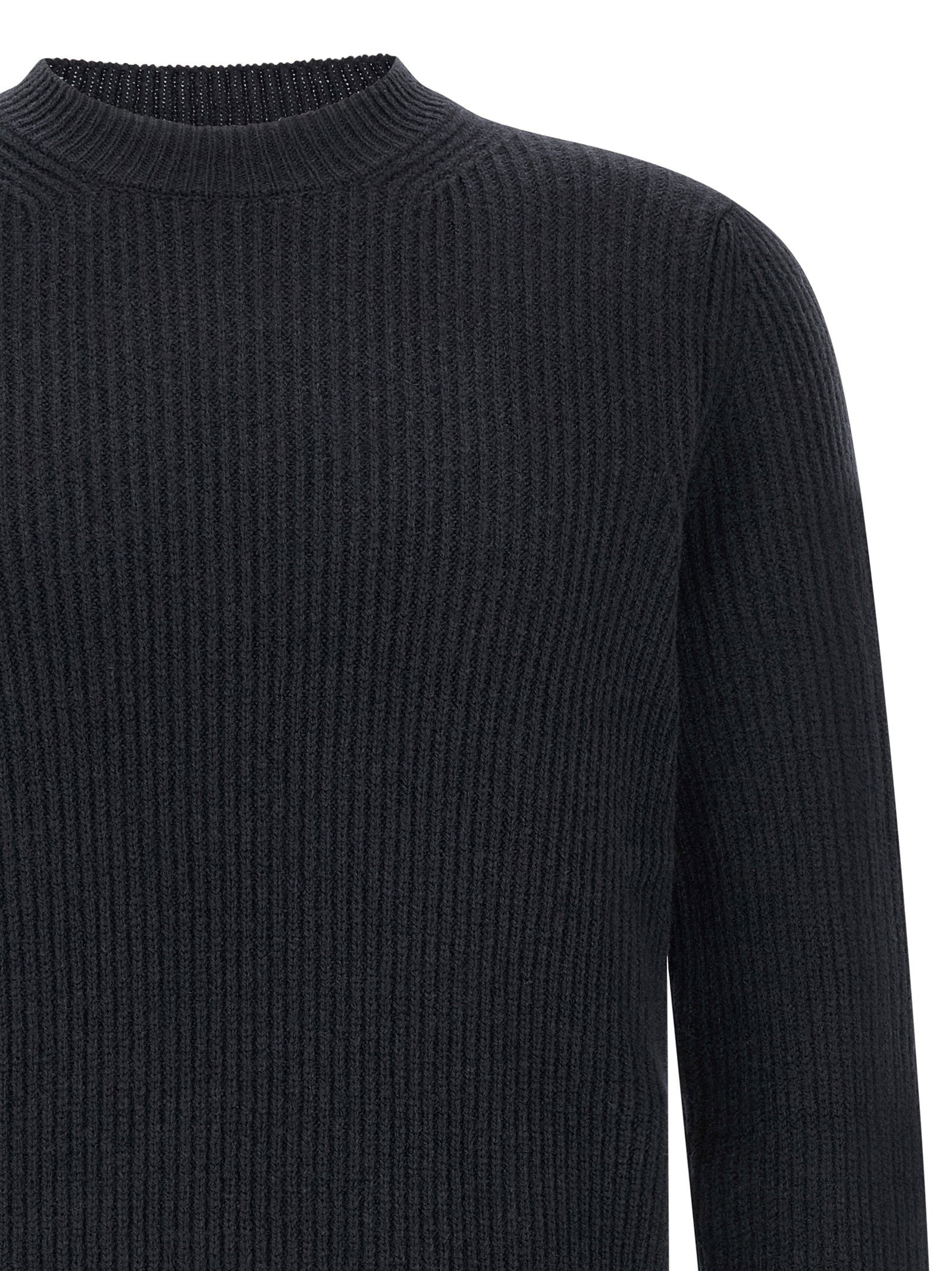 Zanone Ribbed Virgin Wool Sweater — Navy, view 3