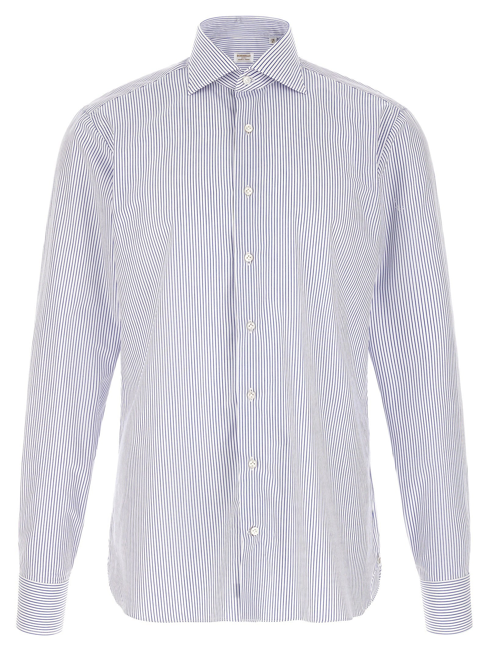 Borriello Striped Cotton Poplin Shirt — Blue by Borriello