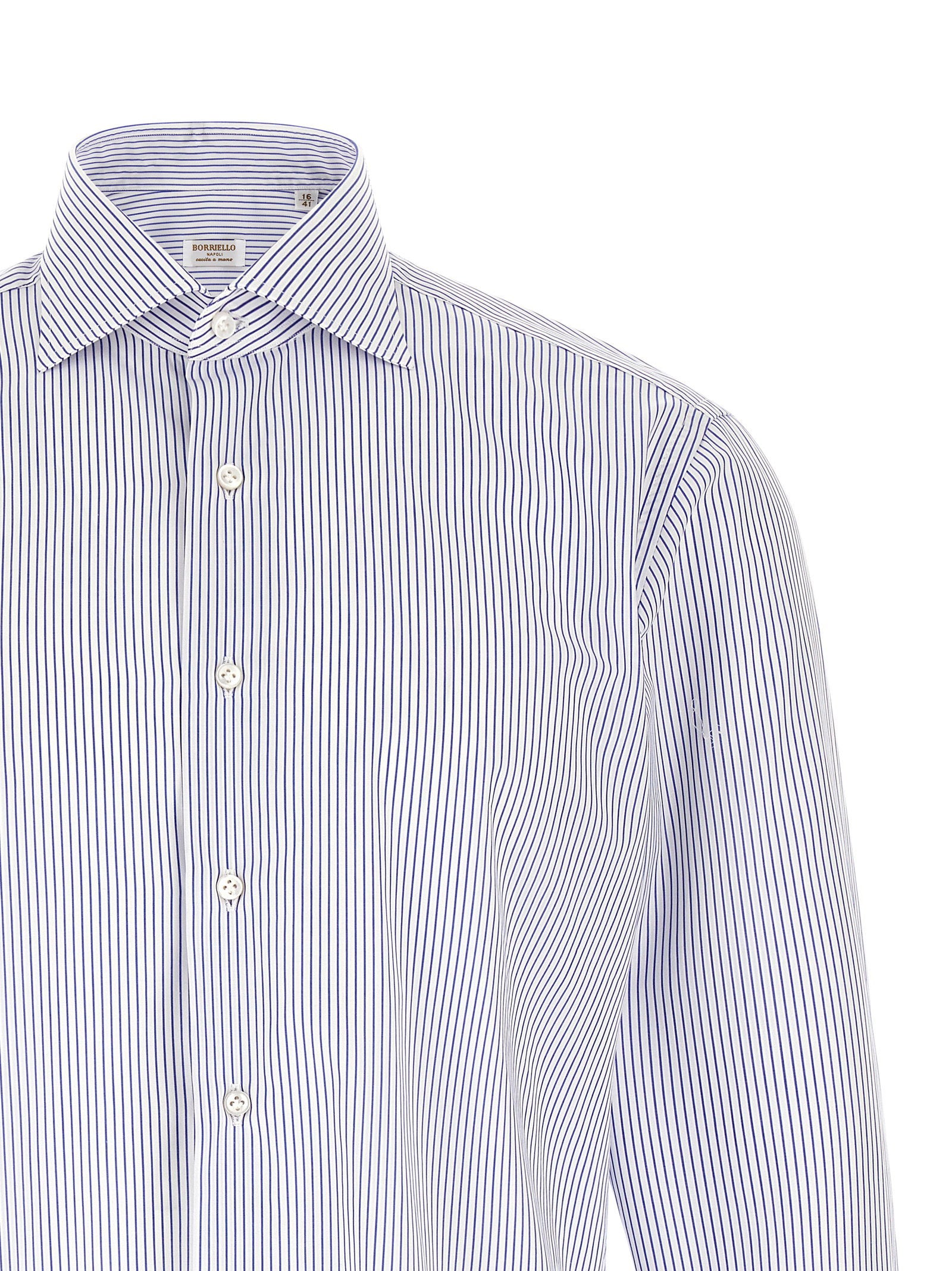 Borriello Striped Cotton Poplin Shirt — Blue, view 3