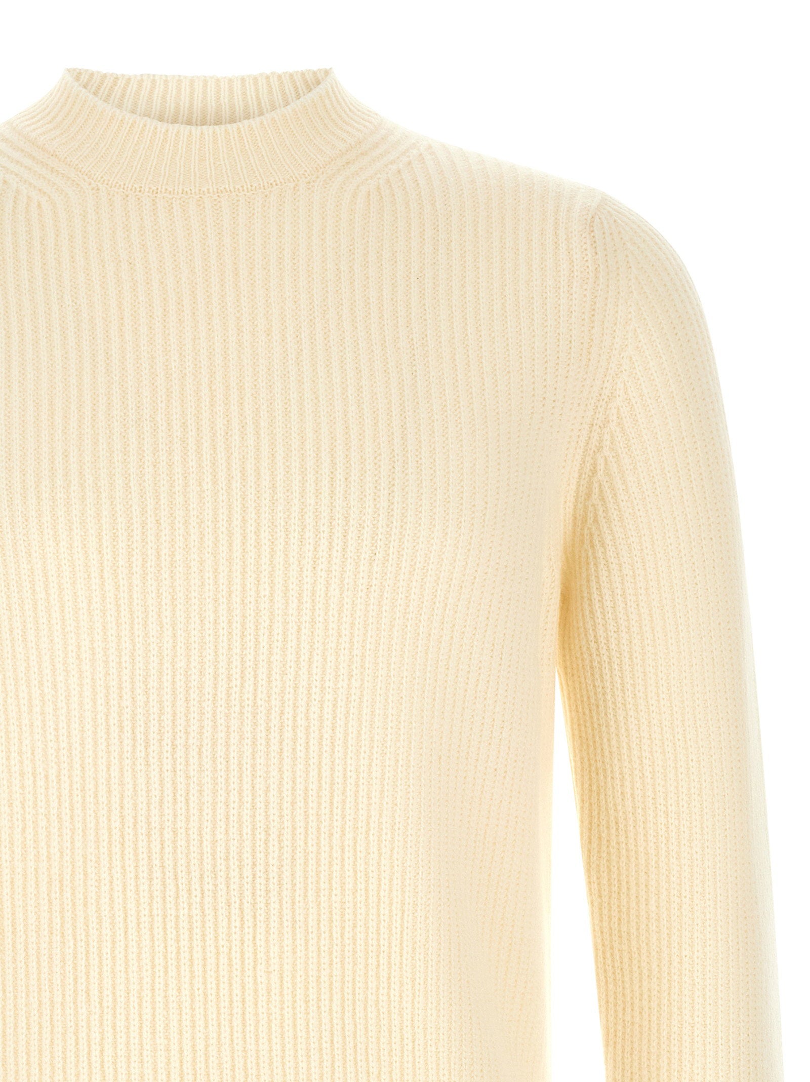Zanone Ribbed Virgin Wool Sweater — Cream, view 3