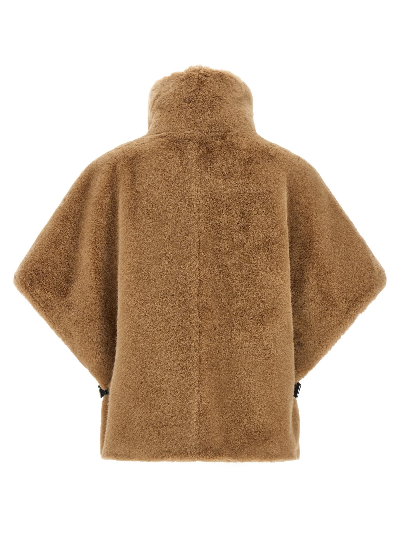 Pinko Fur-Effect Wool Cape — Camel, view 2