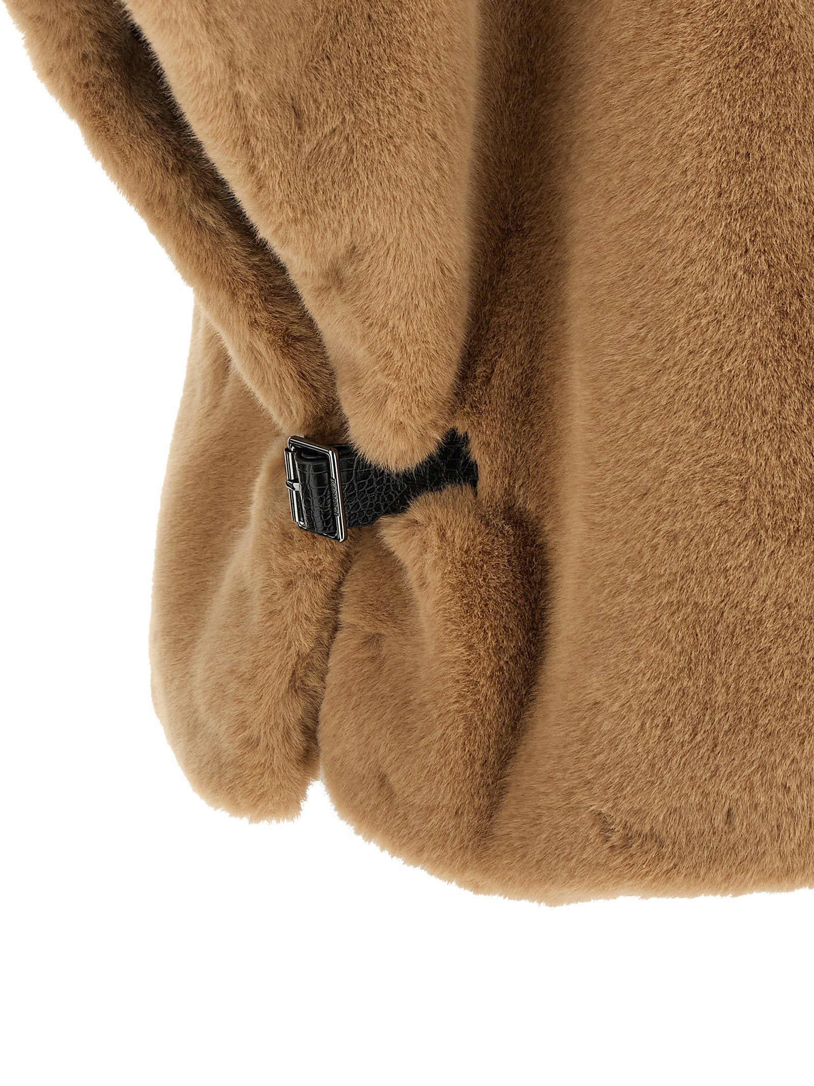 Pinko Fur-Effect Wool Cape — Camel, view 4