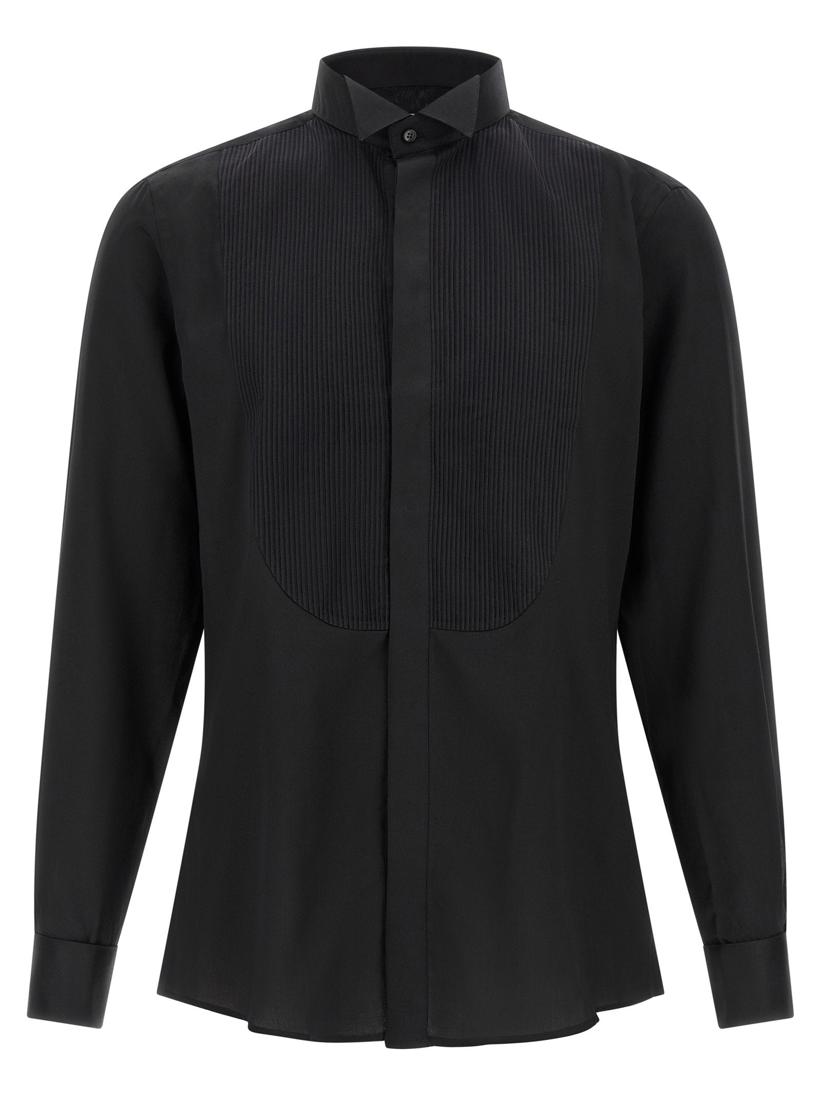 Pal Zileri Pleated Plastron Tuxedo Shirt — Black by Pal Zileri