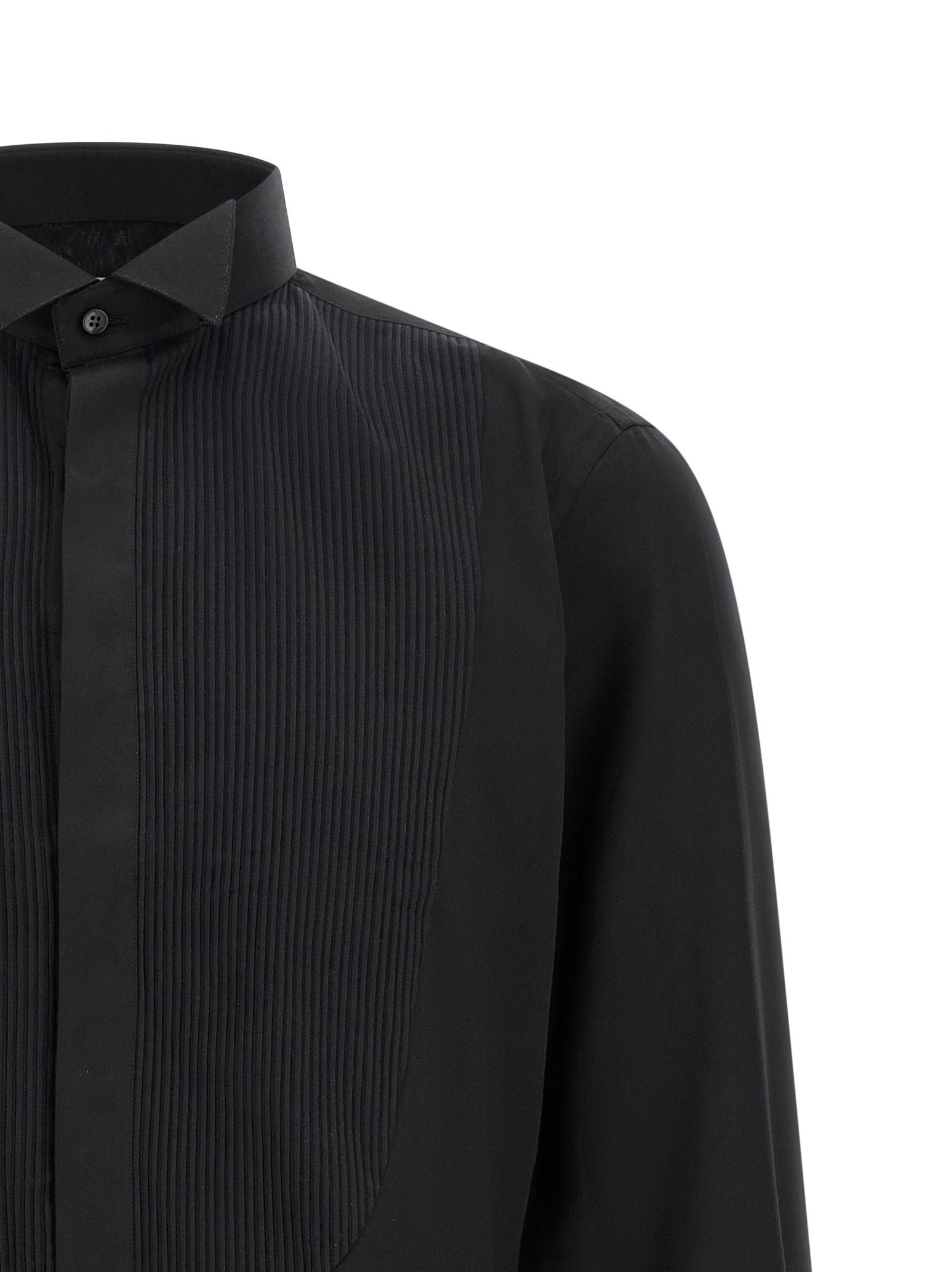 Pal Zileri Pleated Plastron Tuxedo Shirt — Black, view 3