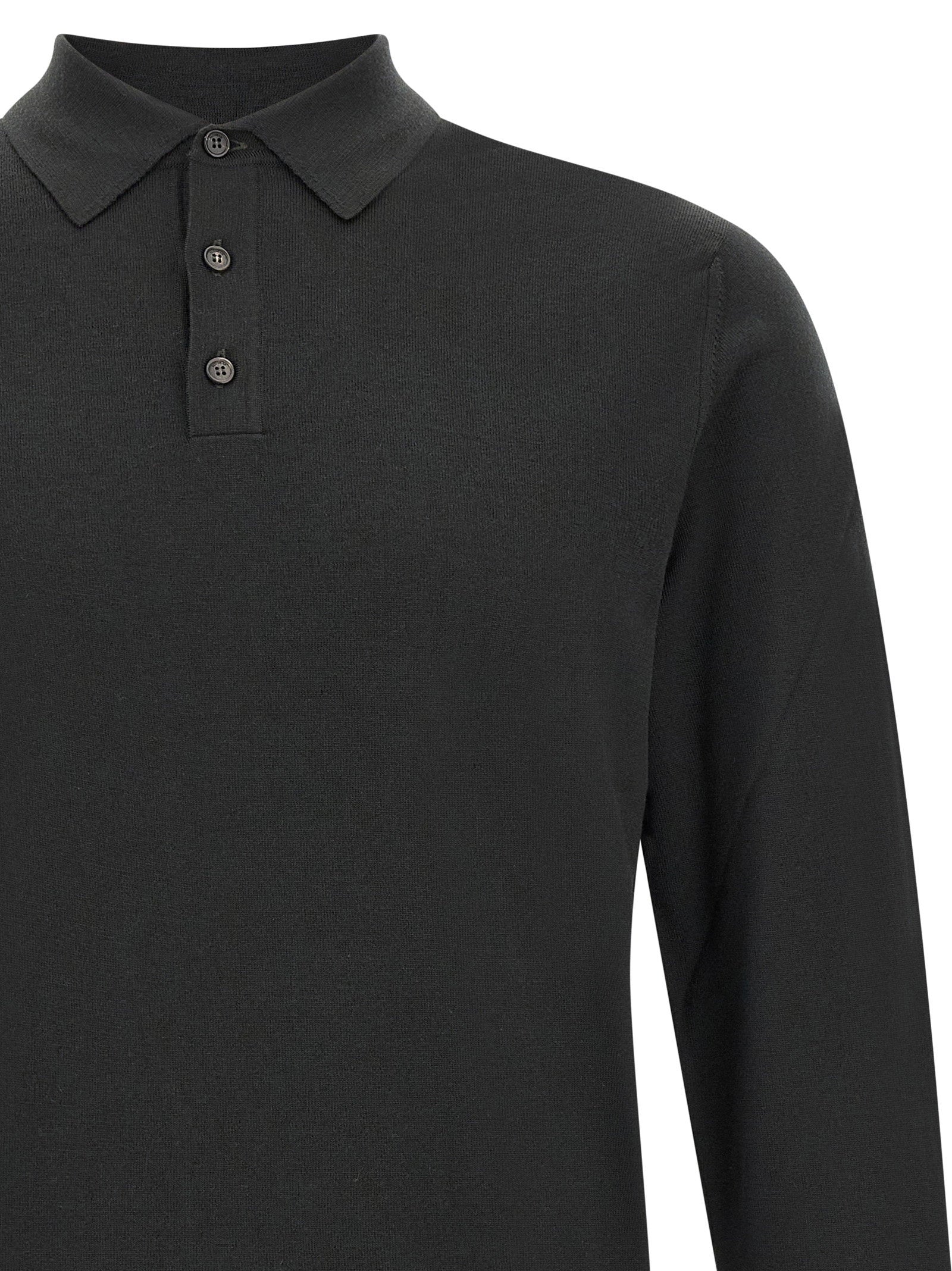 Zanone Flexwool Virgin Wool Polo Shirt — Black, view 3