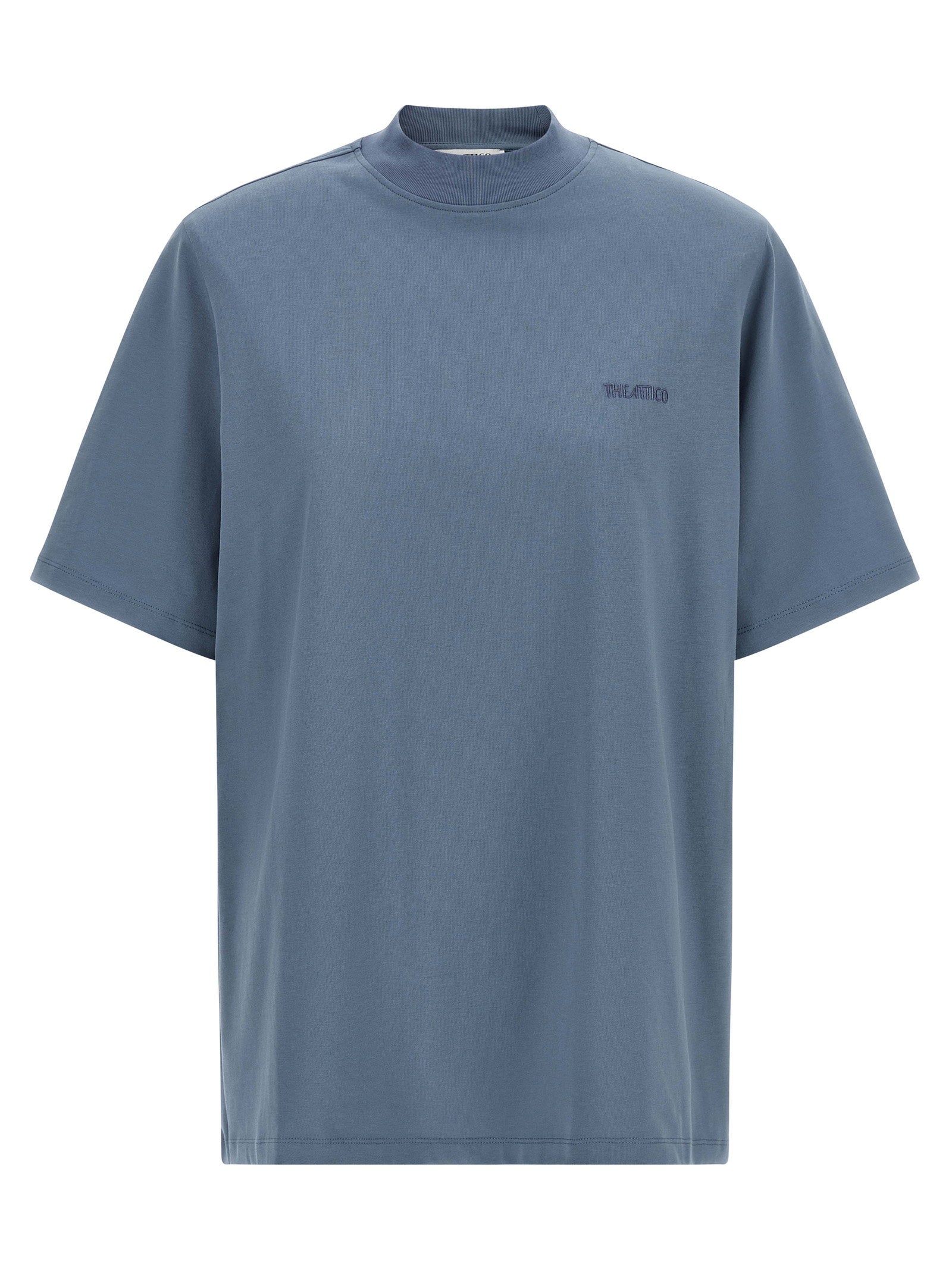 The Attico Mock-Neck Cotton T-Shirt — Blue by The Attico