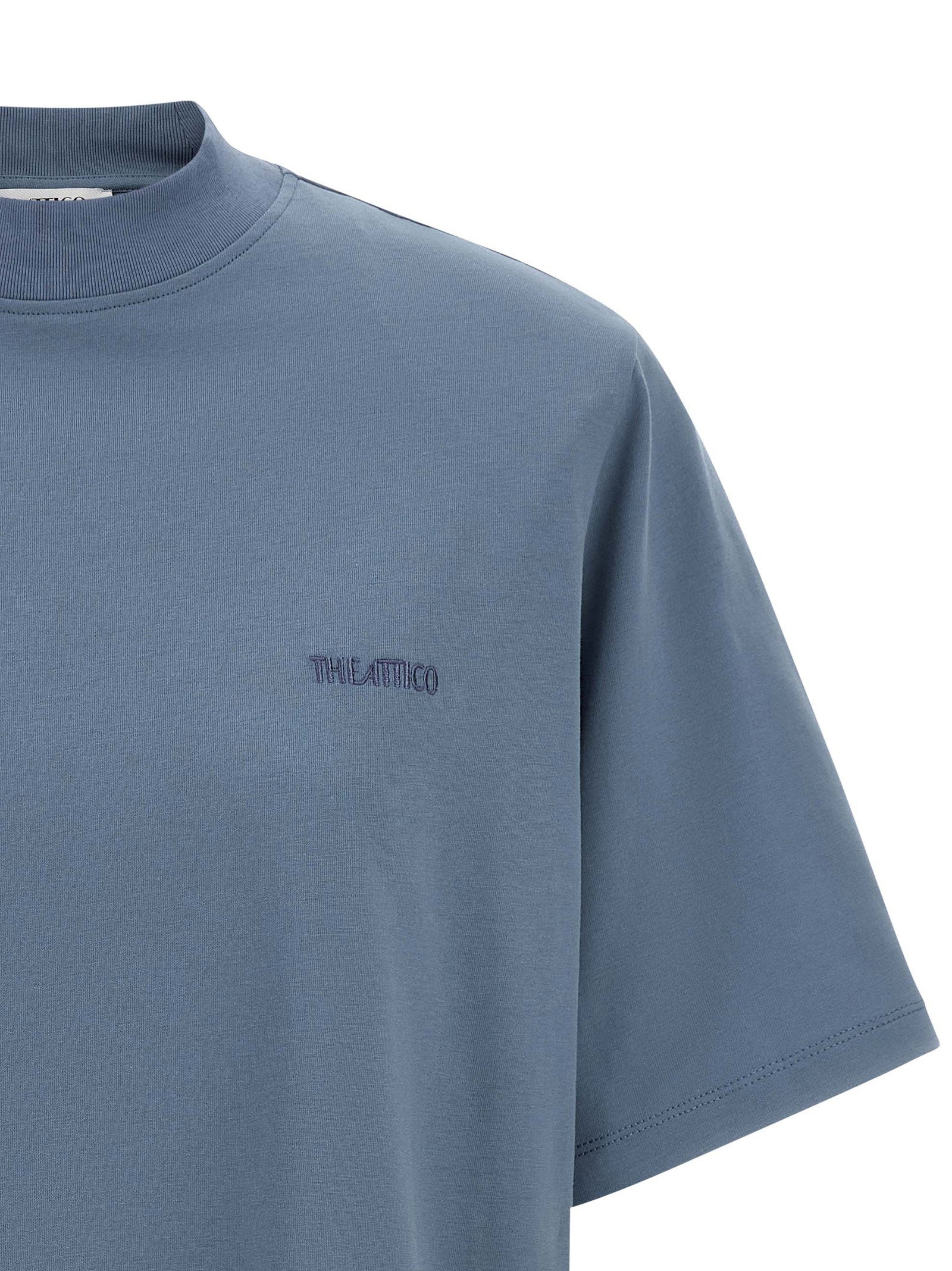 The Attico Mock-Neck Cotton T-Shirt — Blue, view 3