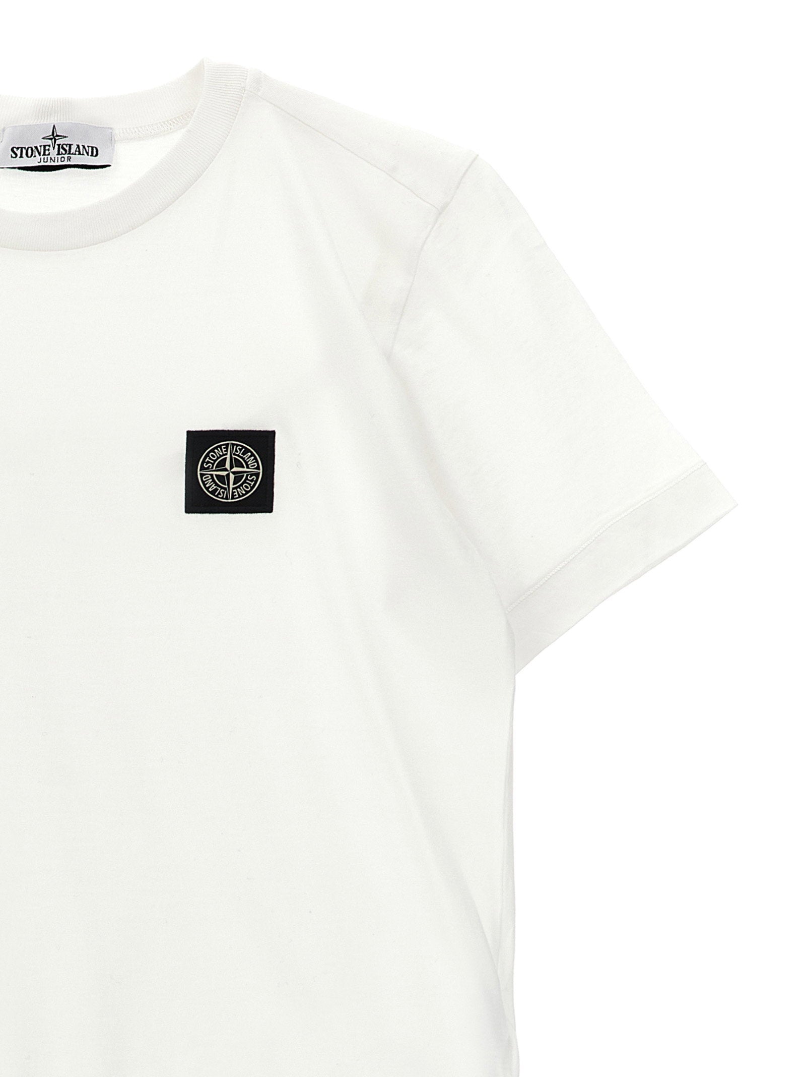 Stone Island Junior Compass Logo Patch T-Shirt — White, view 3