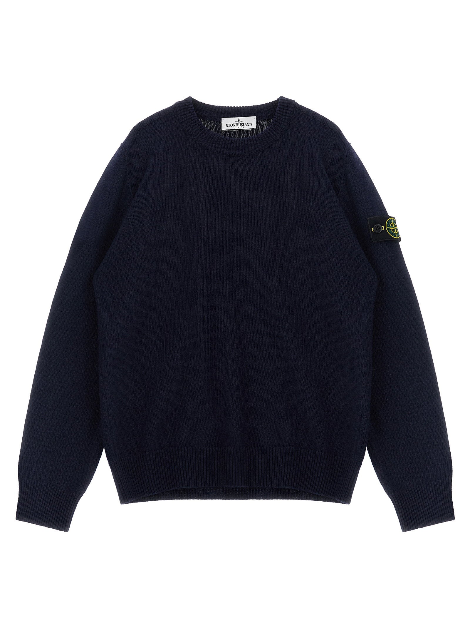 Stone Island Junior Badge Logo Wool Blend Sweater — Navy by Stone Island Junior