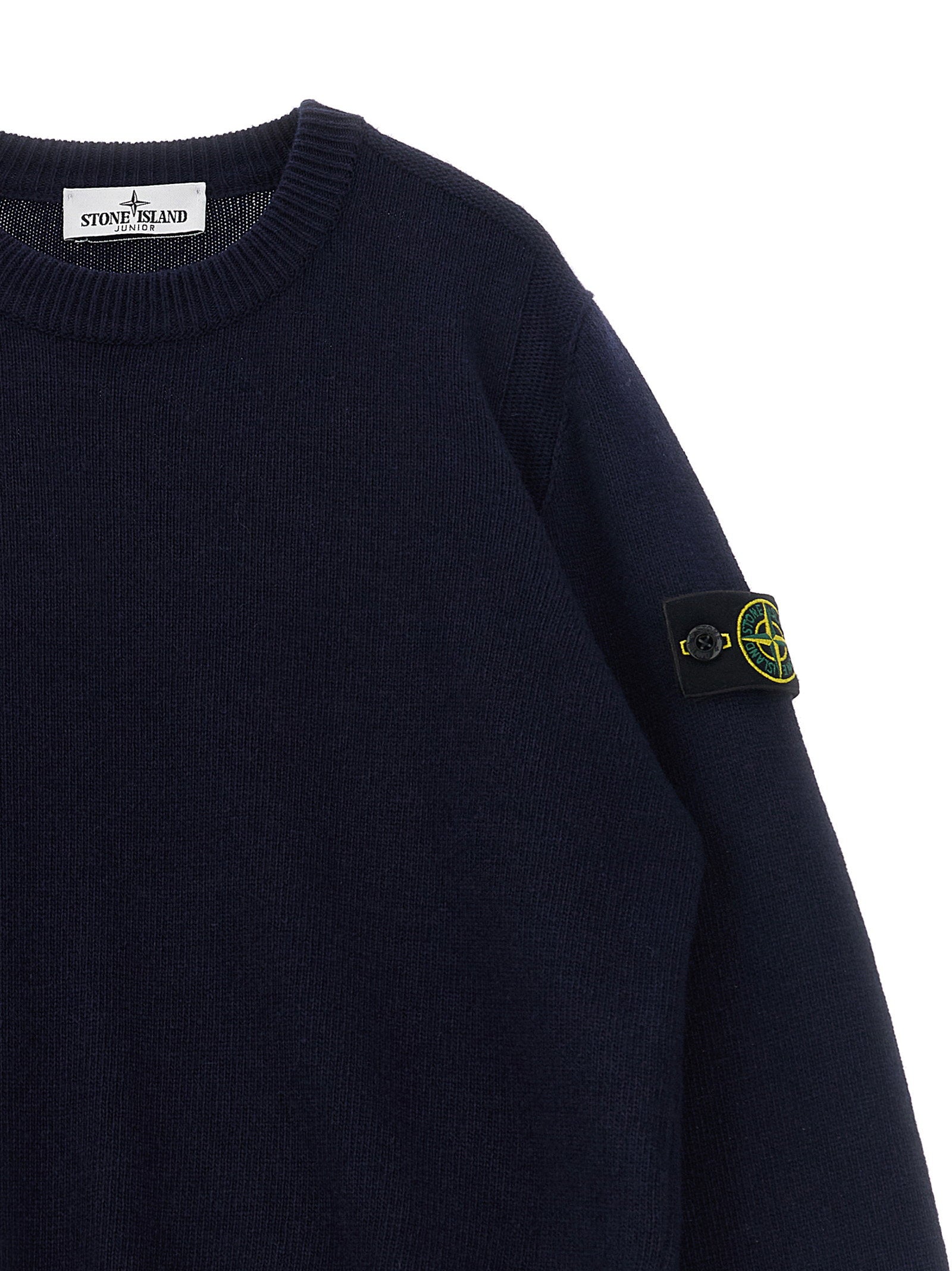 Stone Island Junior Badge Logo Wool Blend Sweater — Navy, view 3