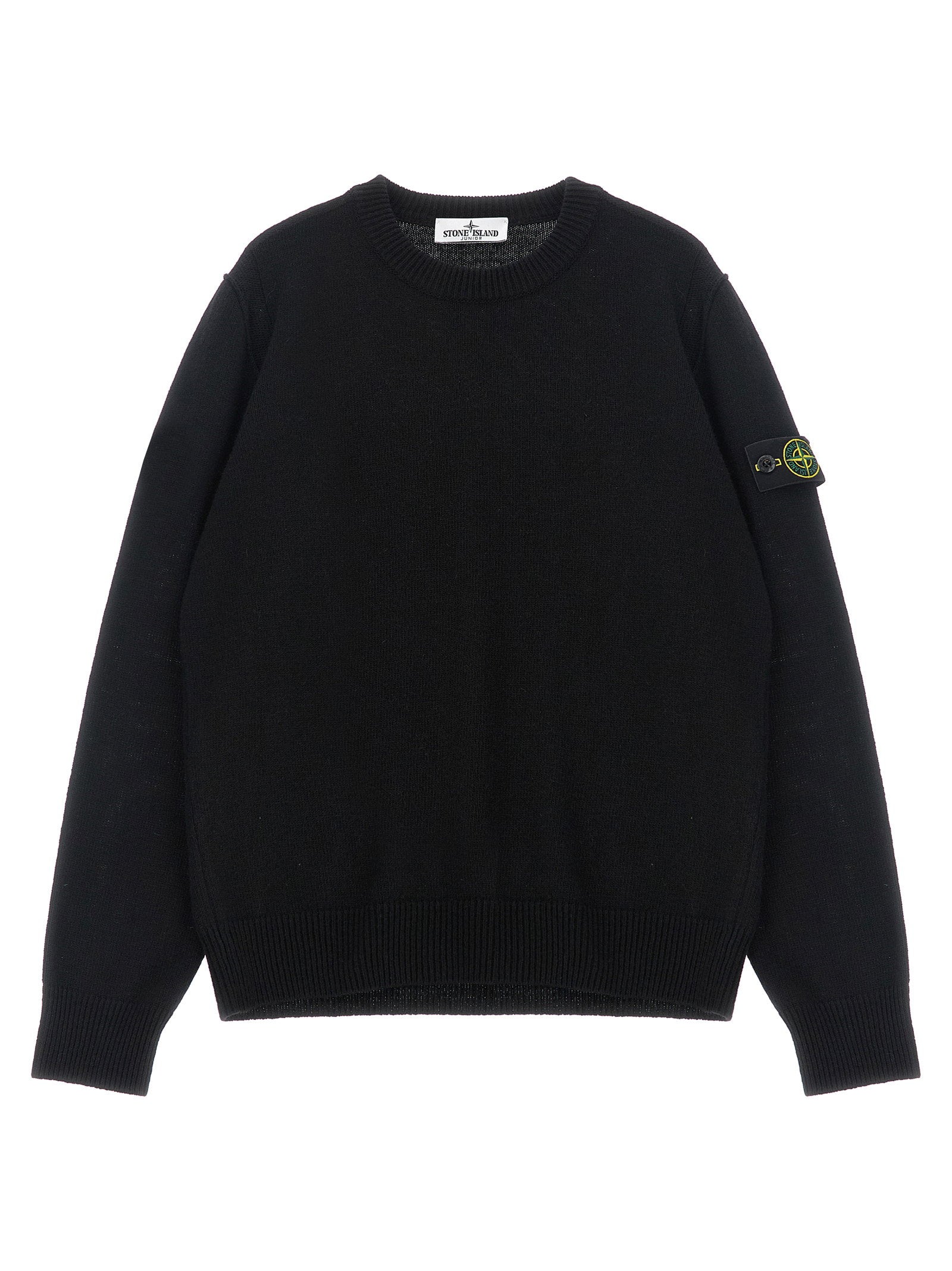 Stone Island Junior Badge Logo Wool Blend Sweater — Black - 10 by Stone Island Junior
