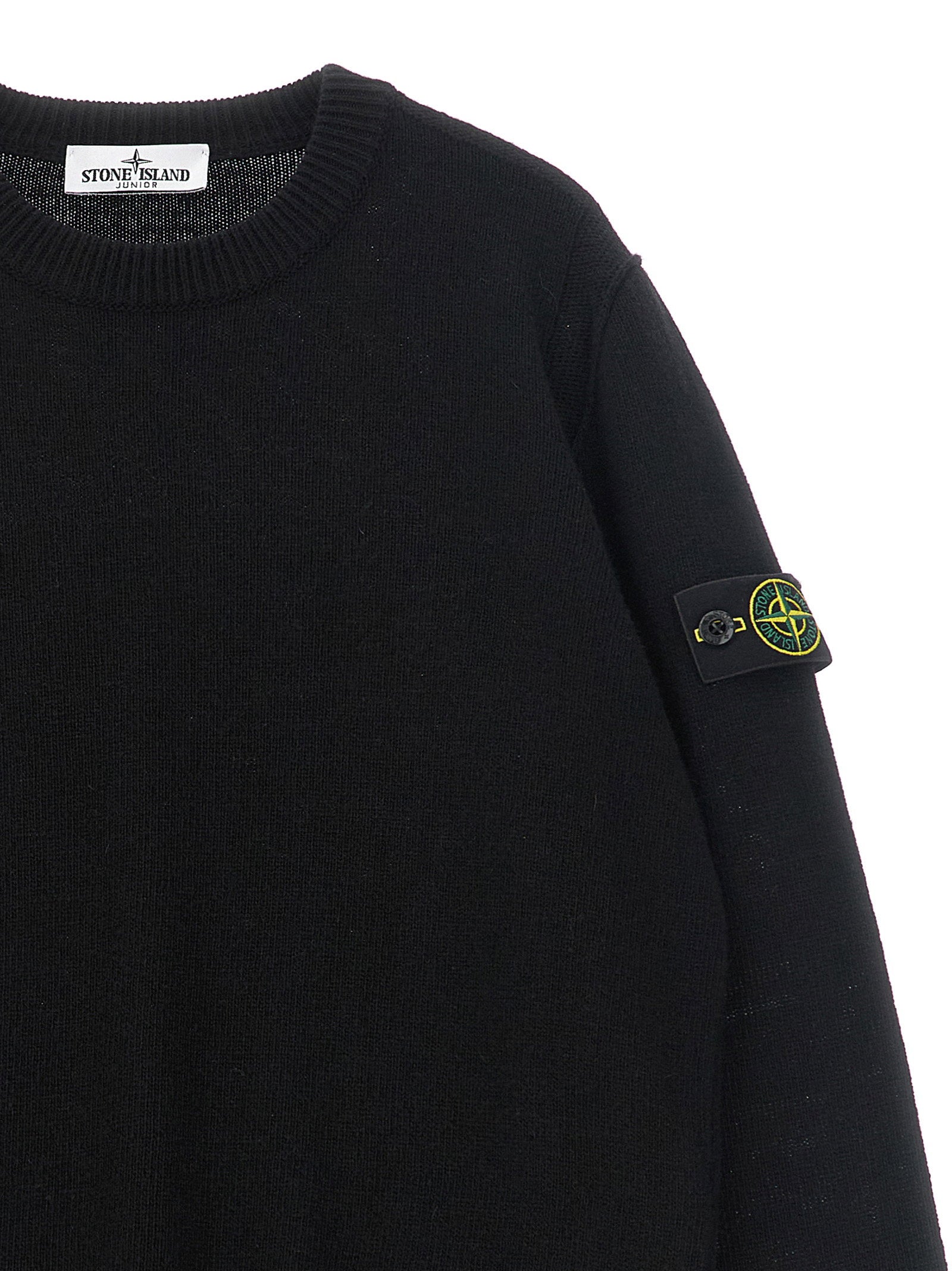Stone Island Junior Badge Logo Wool Blend Sweater — Black - 10, view 3