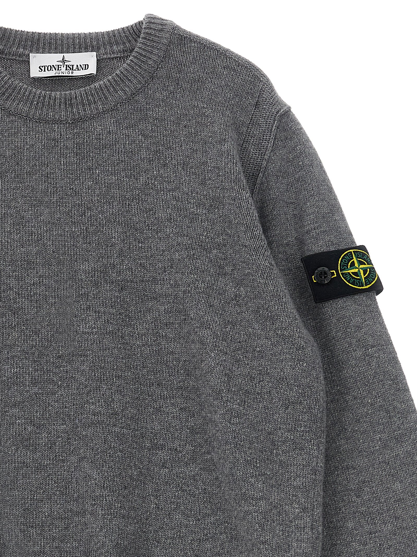 Stone Island Junior Wool Blend with Badge Logo Sweater — grey, view 3