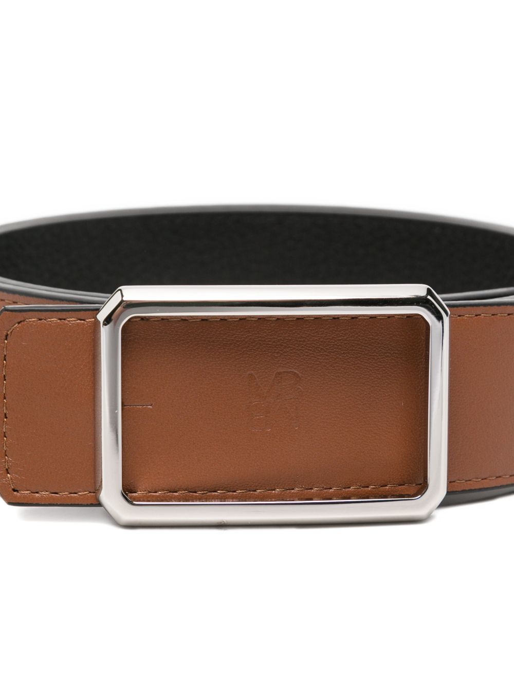 MAISON BOINET Leather Rectangular Buckle Belt — Brown, view 2