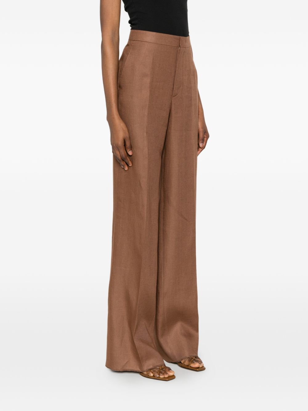 Tagliatore Linen Trousers — Brown, view 3