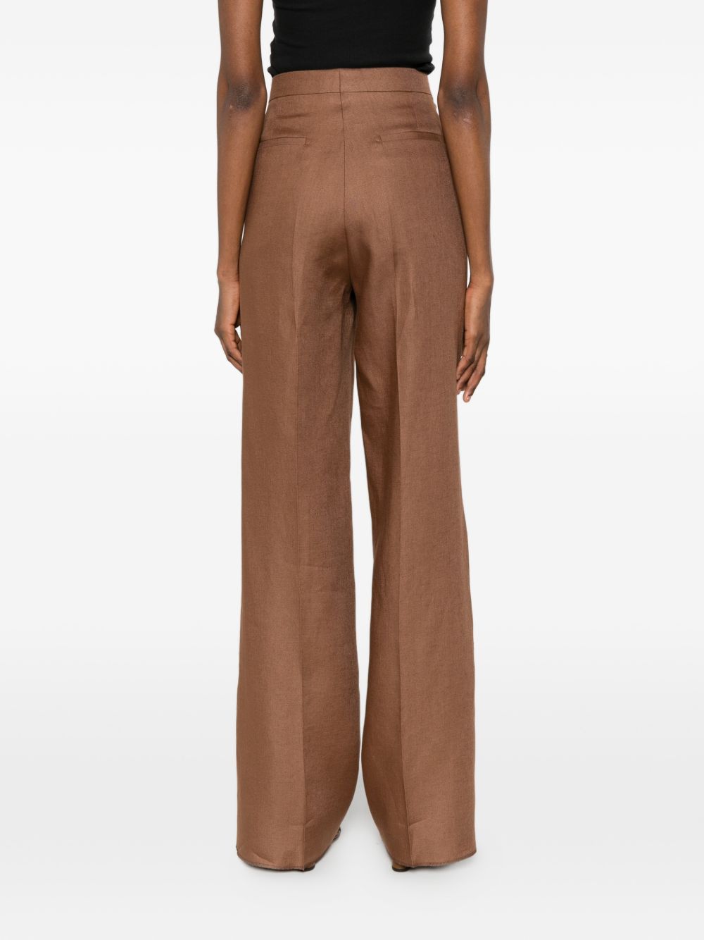 Tagliatore Linen Trousers — Brown, view 4