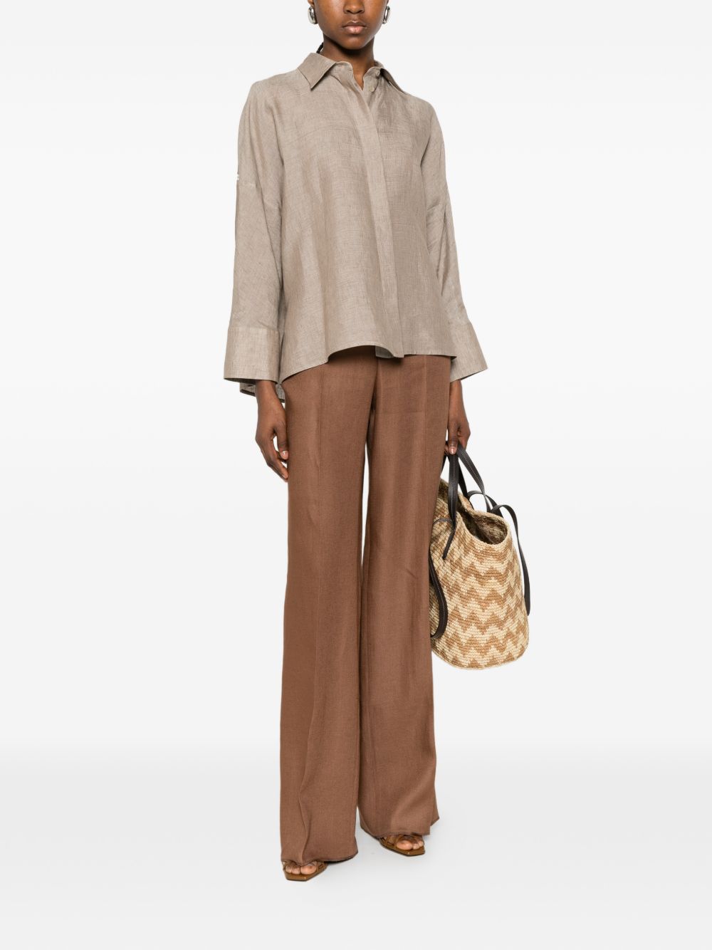 Tagliatore Linen Trousers — Brown, view 5