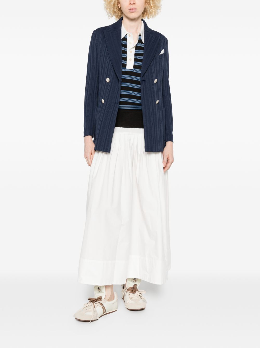 Circolo 1901 Double-Breasted Pinstripe Blazer — Navy, view 3