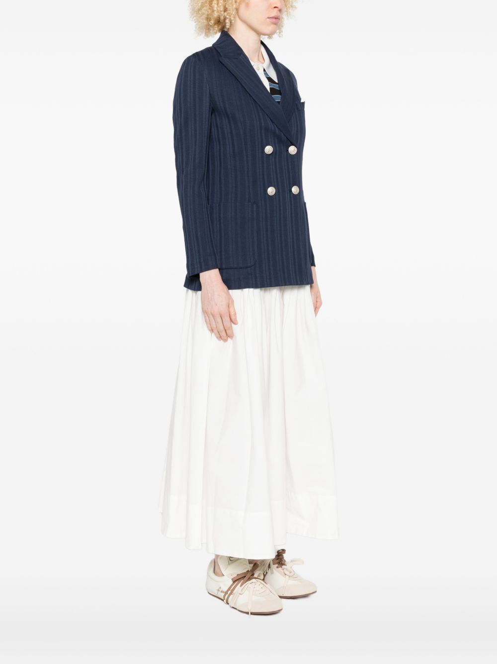 Circolo 1901 Double-Breasted Pinstripe Blazer — Navy, view 4