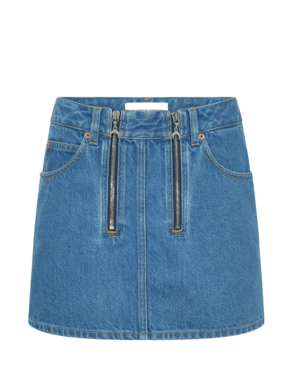 Marine Serre Zip-Front Denim Mini Skirt — Blue by Marine Serre
