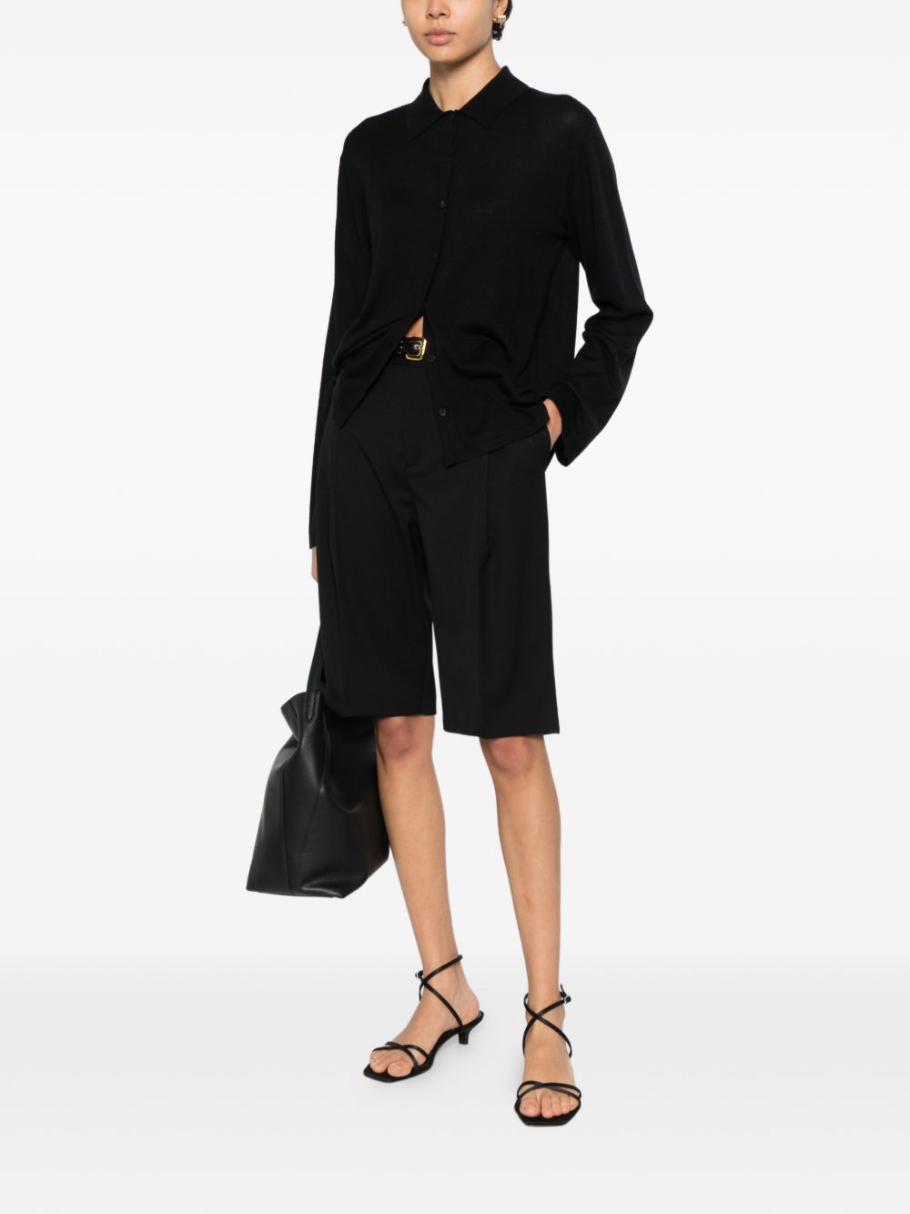 Soft Goat Cashmere Cardigan — Black, view 2