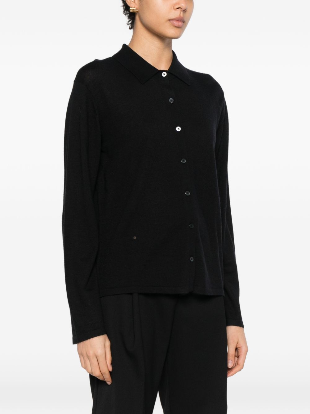 Soft Goat Cashmere Cardigan — Black, view 3