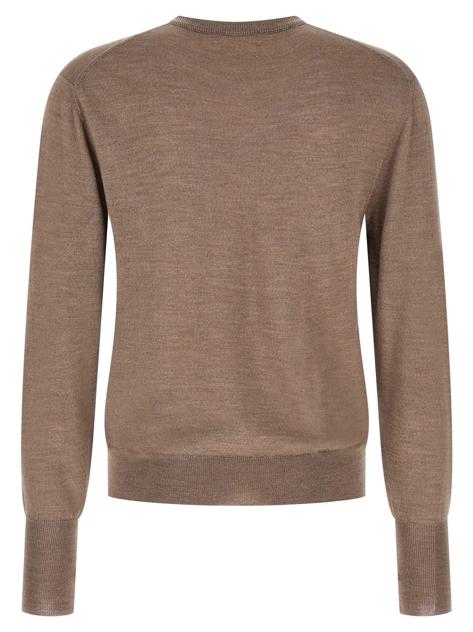 Ma'ry'ya Merino, Silk & Cashmere Knit Sweater — Taupe, view 2