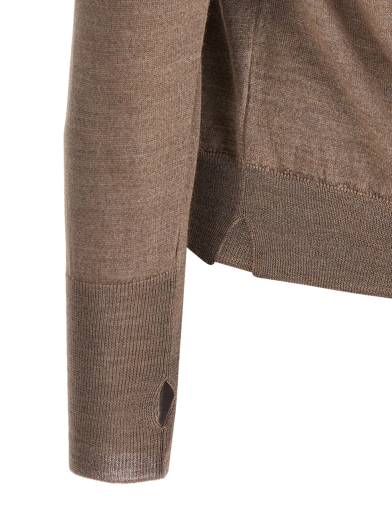 Ma'ry'ya Merino, Silk & Cashmere Knit Sweater — Taupe, view 4