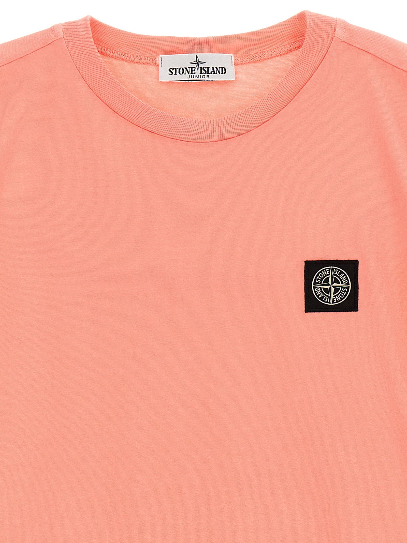 Stone Island Junior Compass Logo Cotton T-shirt — Coral, view 3
