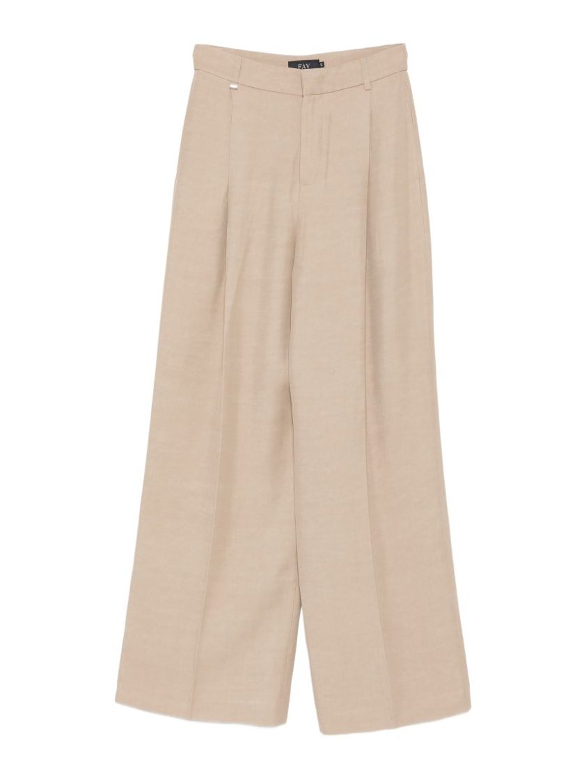 Fay Pleated Cotton Trousers — Beige by Fay