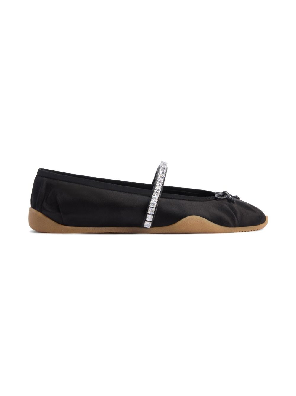 Giuseppe Zanotti Silk Satin Rhinestone-Band Flat — Black by Giuseppe Zanotti