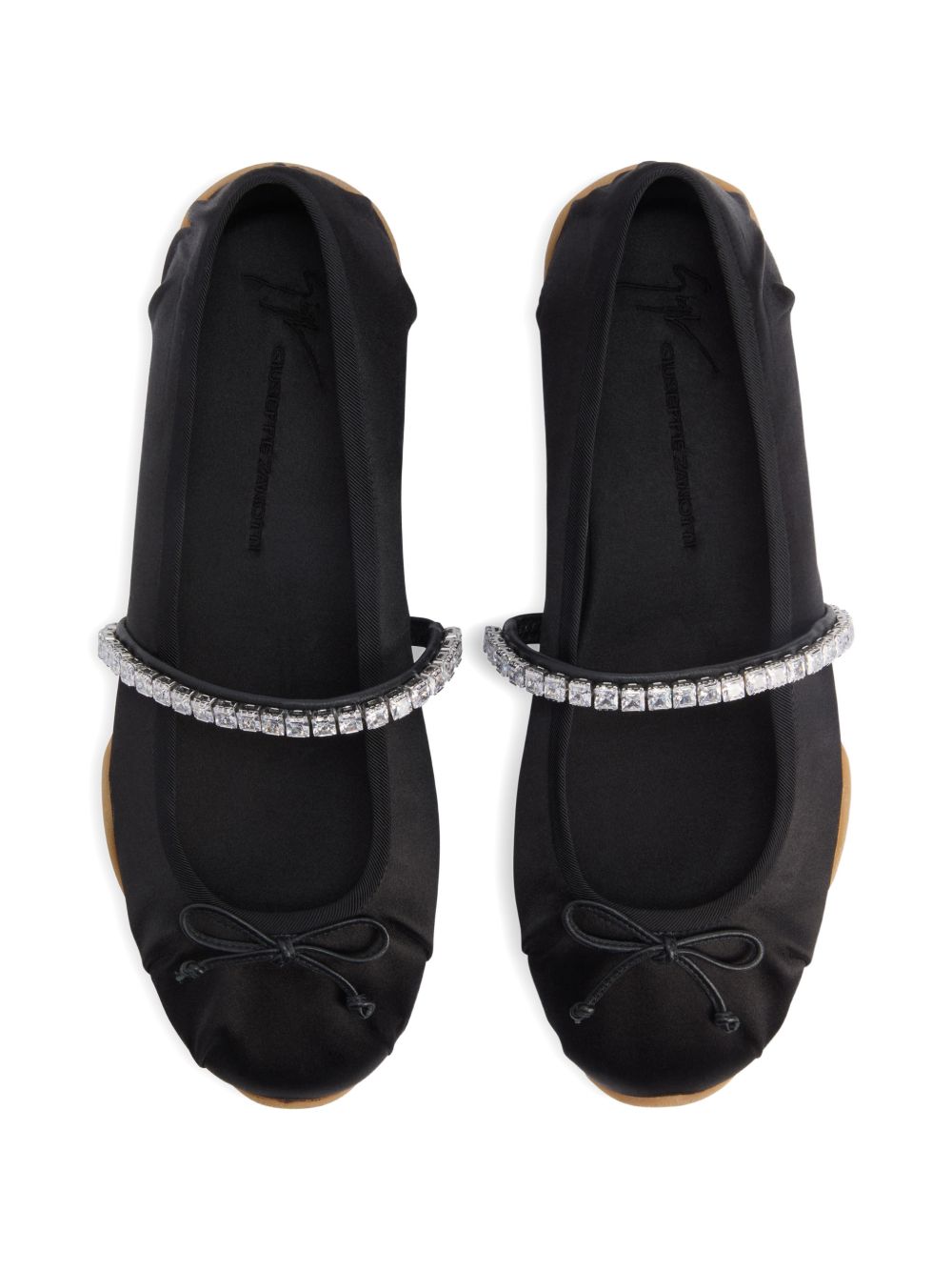 Giuseppe Zanotti Silk Satin Rhinestone-Band Flat — Black, view 4