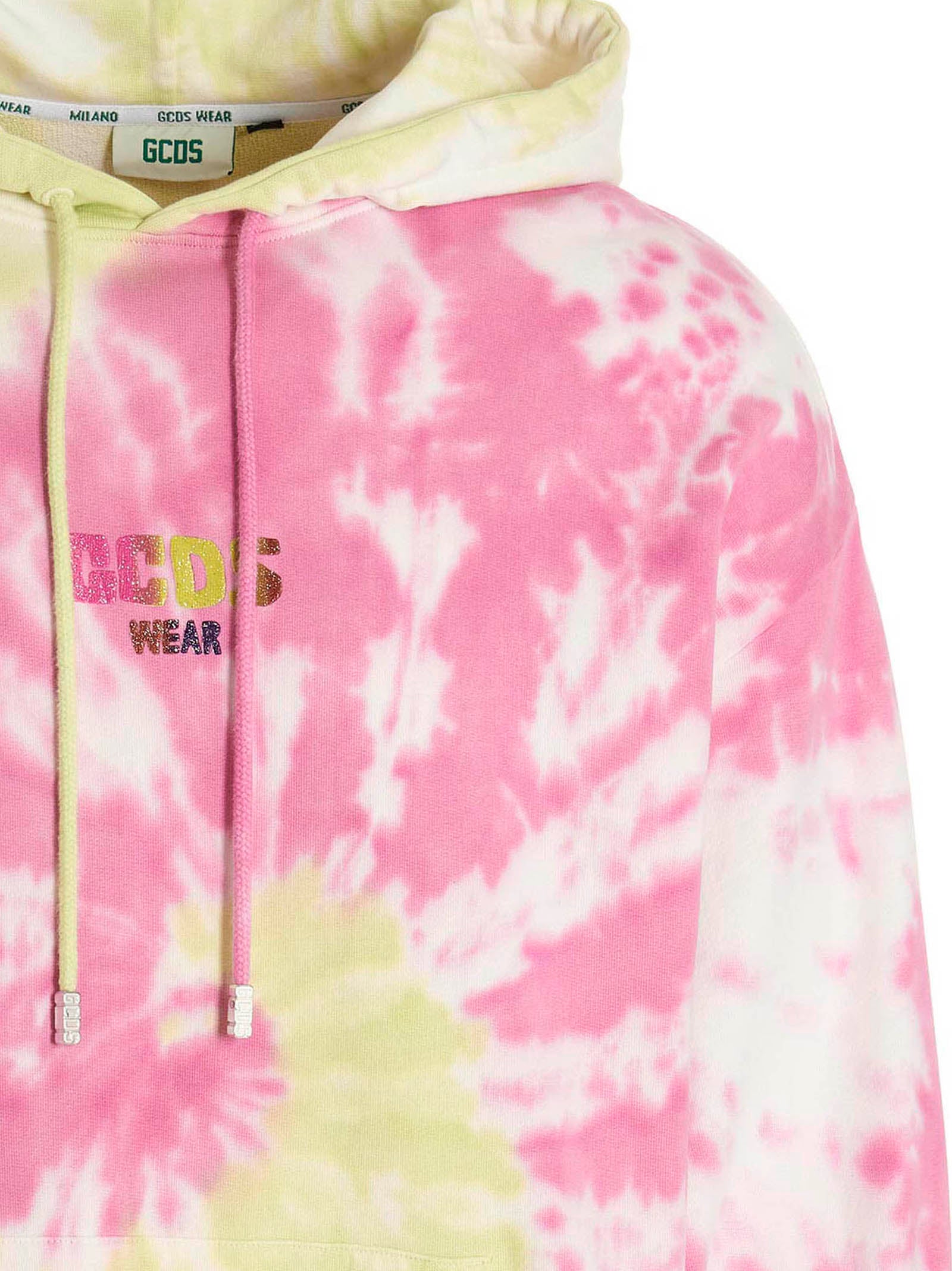 Gcds Tie-Dye Cotton Hoodie — Pink - S, view 3