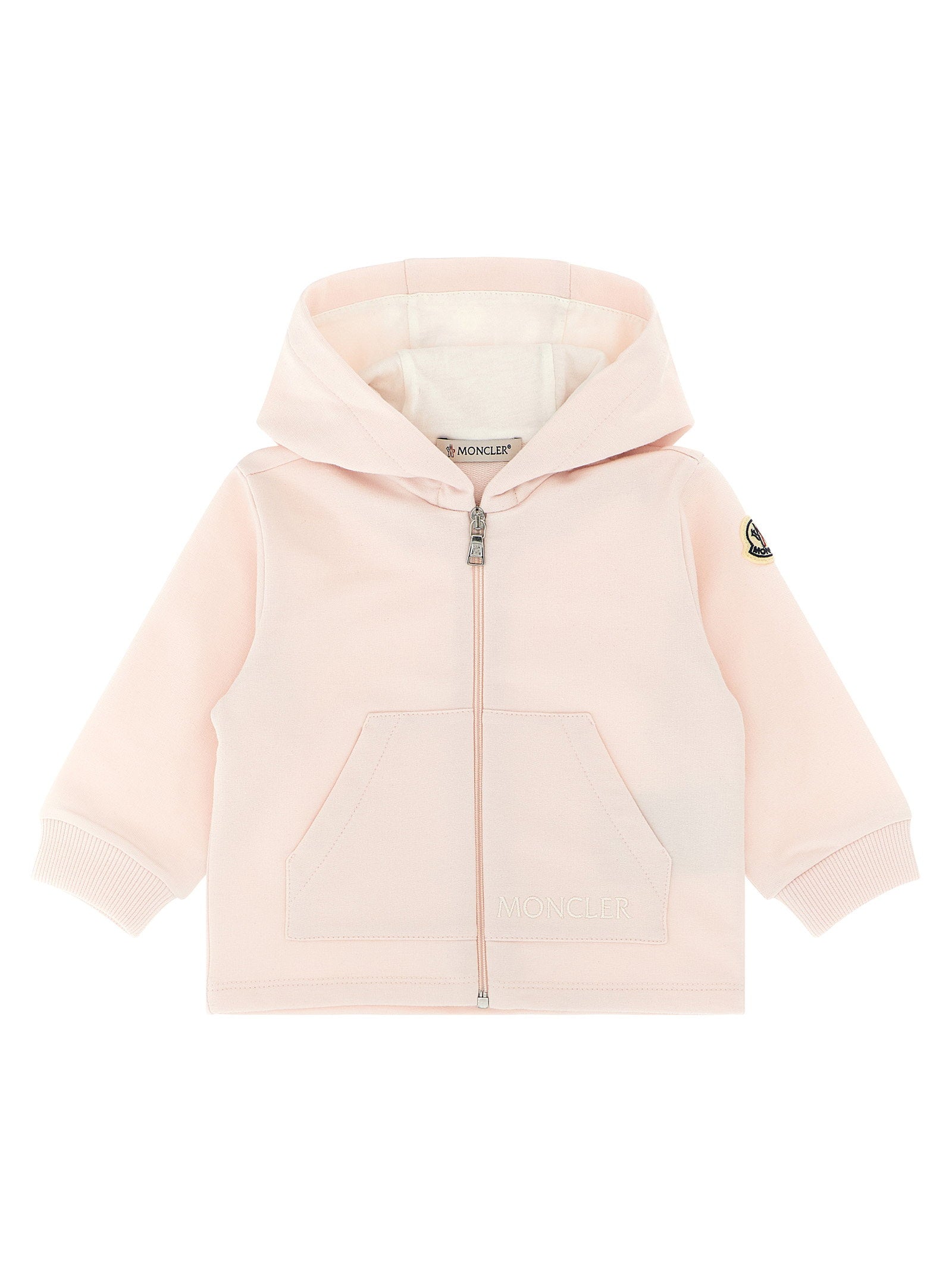 Moncler Enfant Logo-Embroidered Brushed Cotton Sweatshirt — Pink, view 2