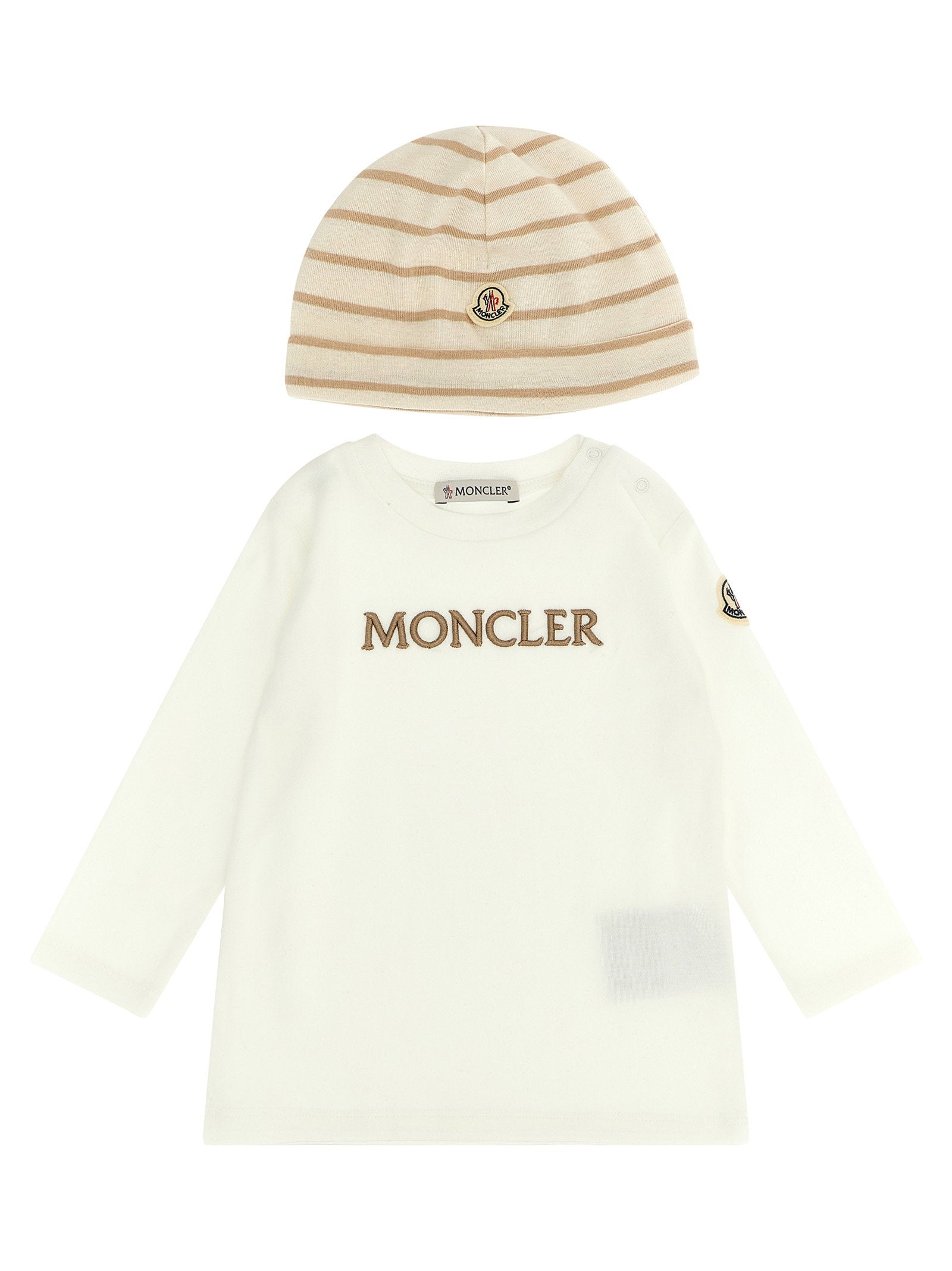 Moncler Enfant Logo-Embroidered Cotton T-shirt — Cream, view 2