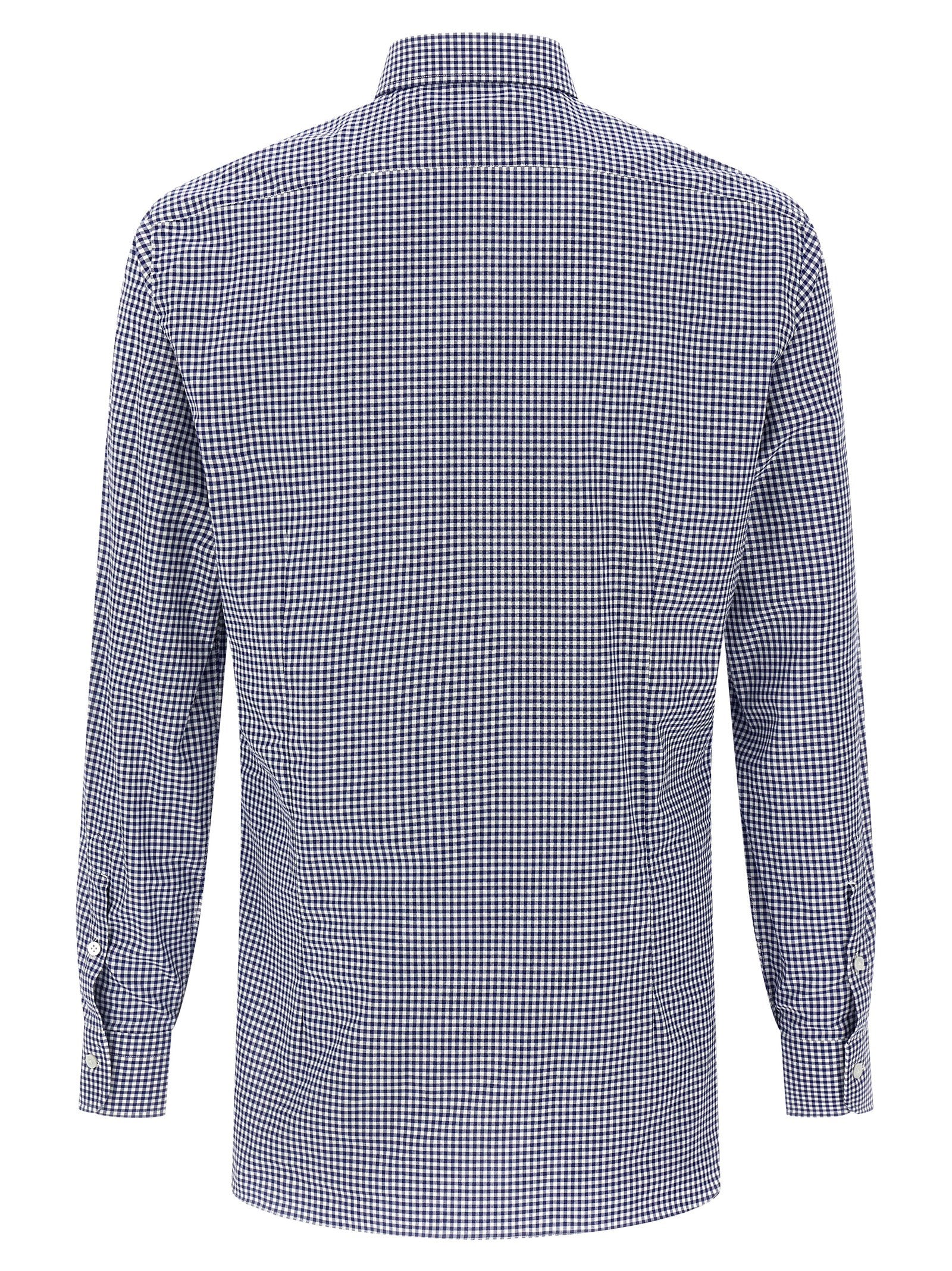 Barba Vichy Cotton Poplin Shirt — Navy, view 2