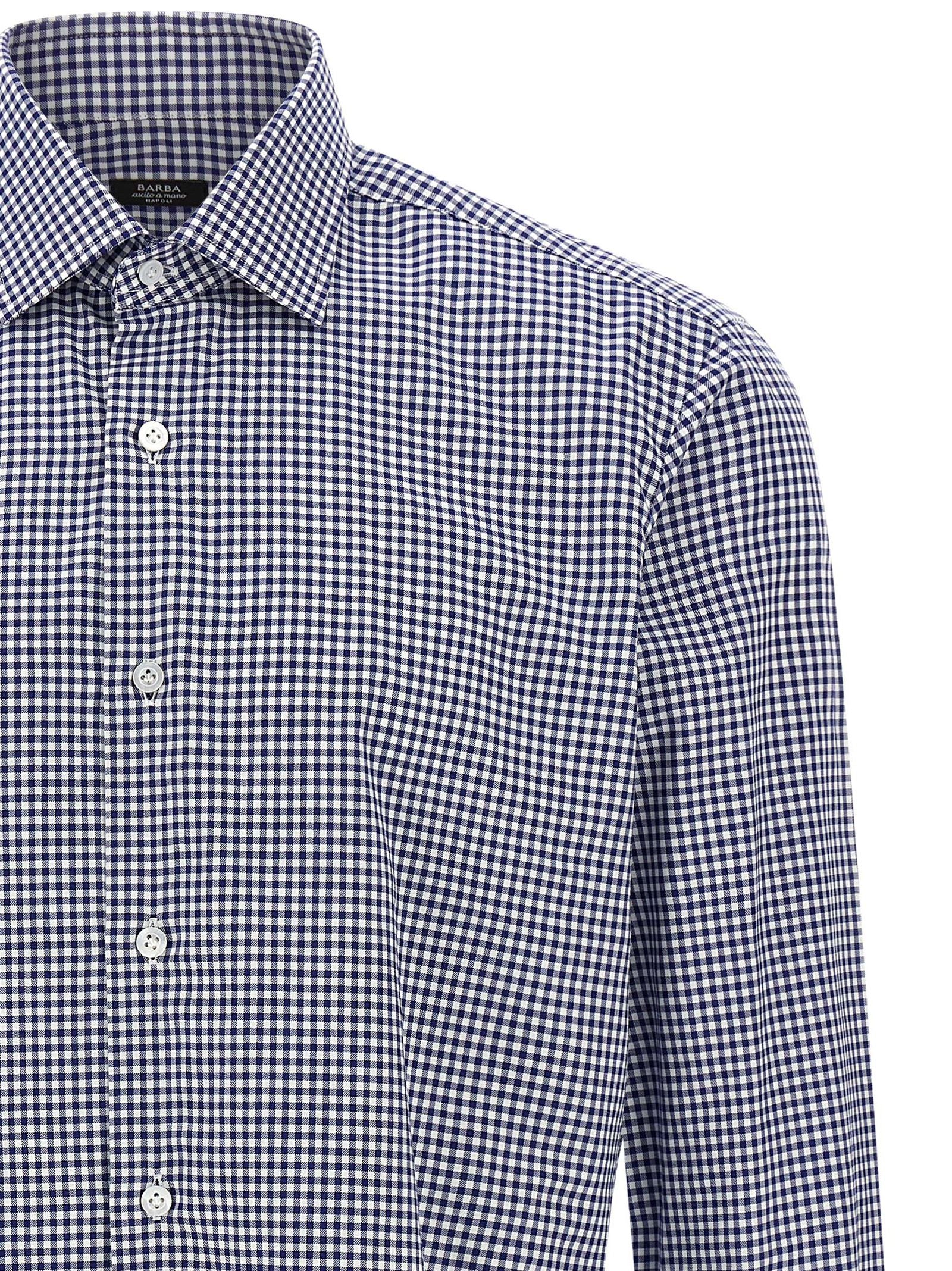 Barba Vichy Cotton Poplin Shirt — Navy, view 3