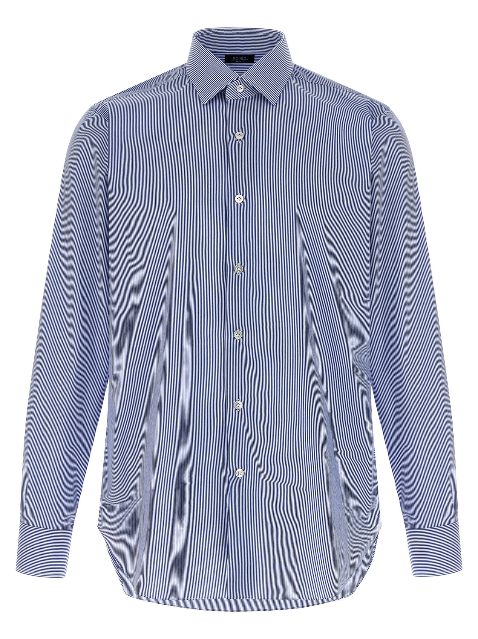 Barba Striped Cotton Poplin Shirt — Blue by Barba