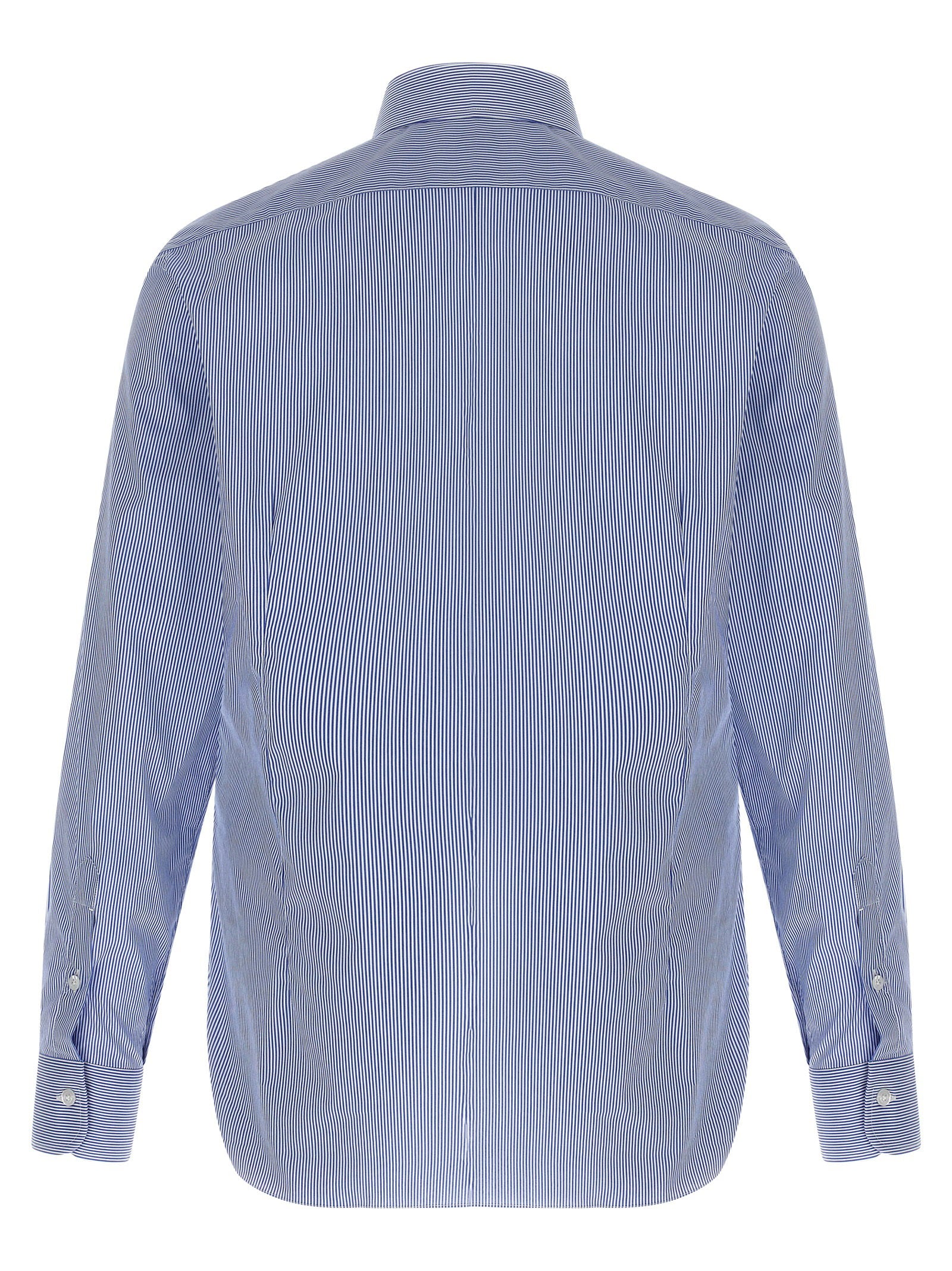 Barba Striped Cotton Poplin Shirt — Blue, view 2