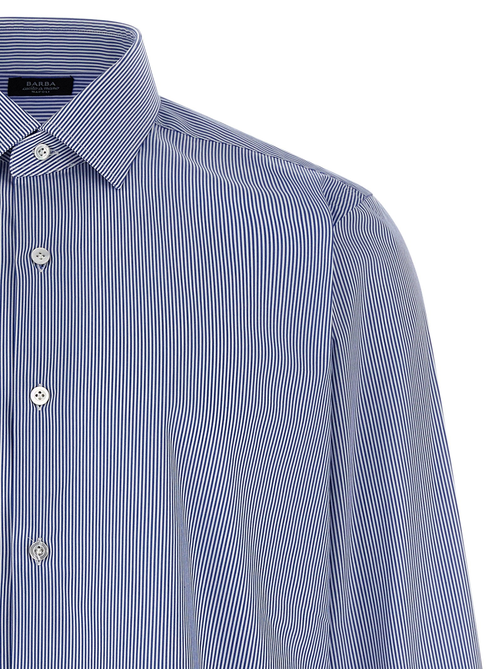 Barba Striped Cotton Poplin Shirt — Blue, view 3