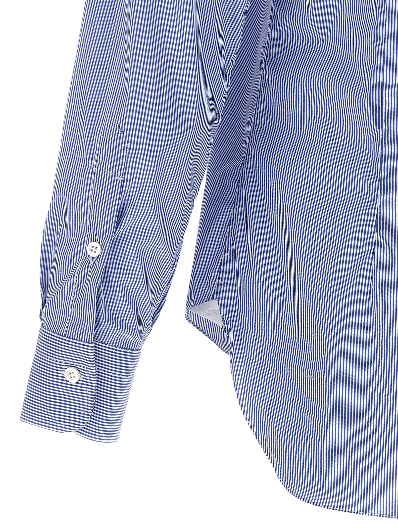 Barba Striped Cotton Poplin Shirt — Blue, view 4