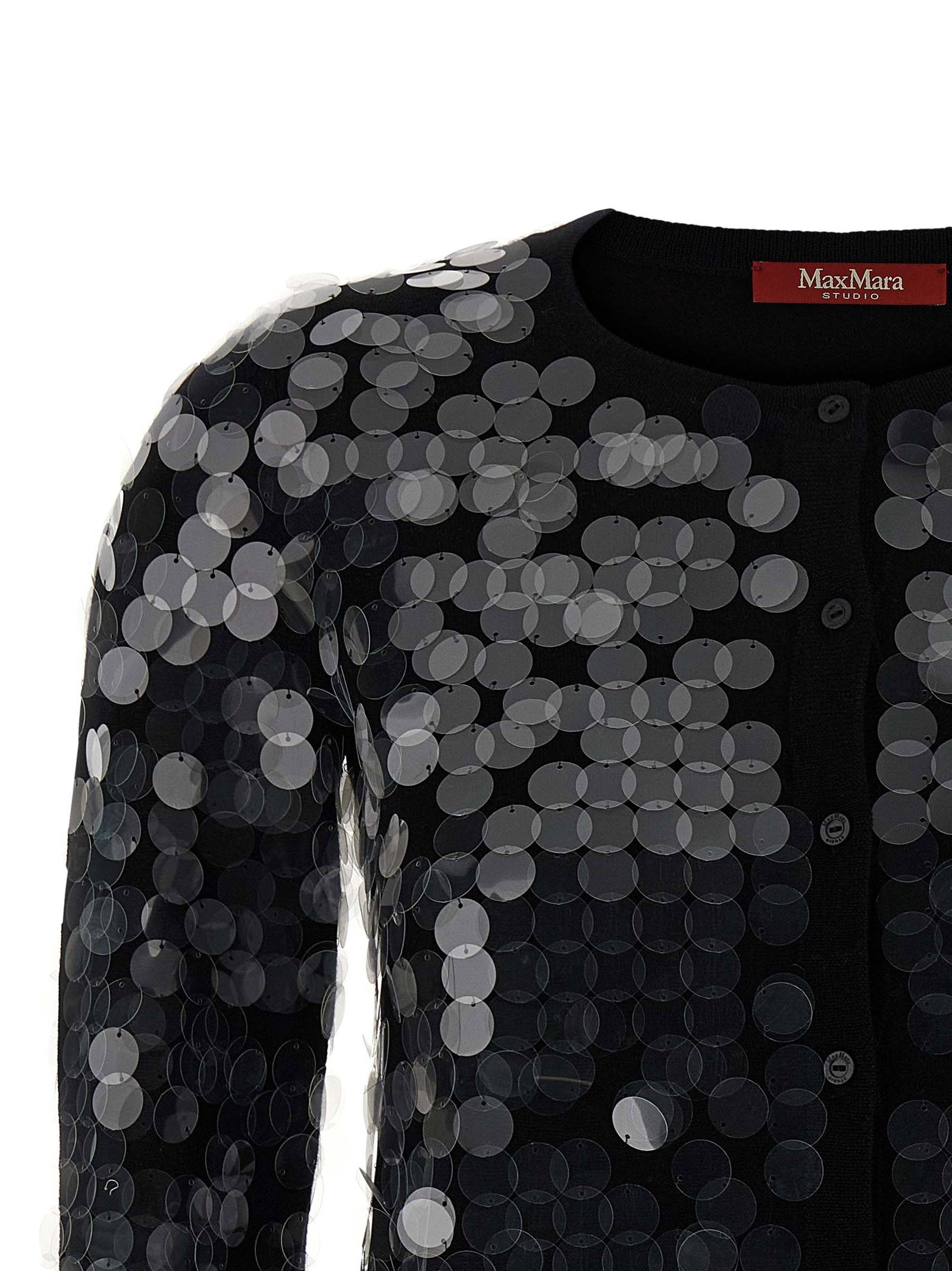Max Mara Studio Sequin-Embellished Wool Cardigan — Black, view 3