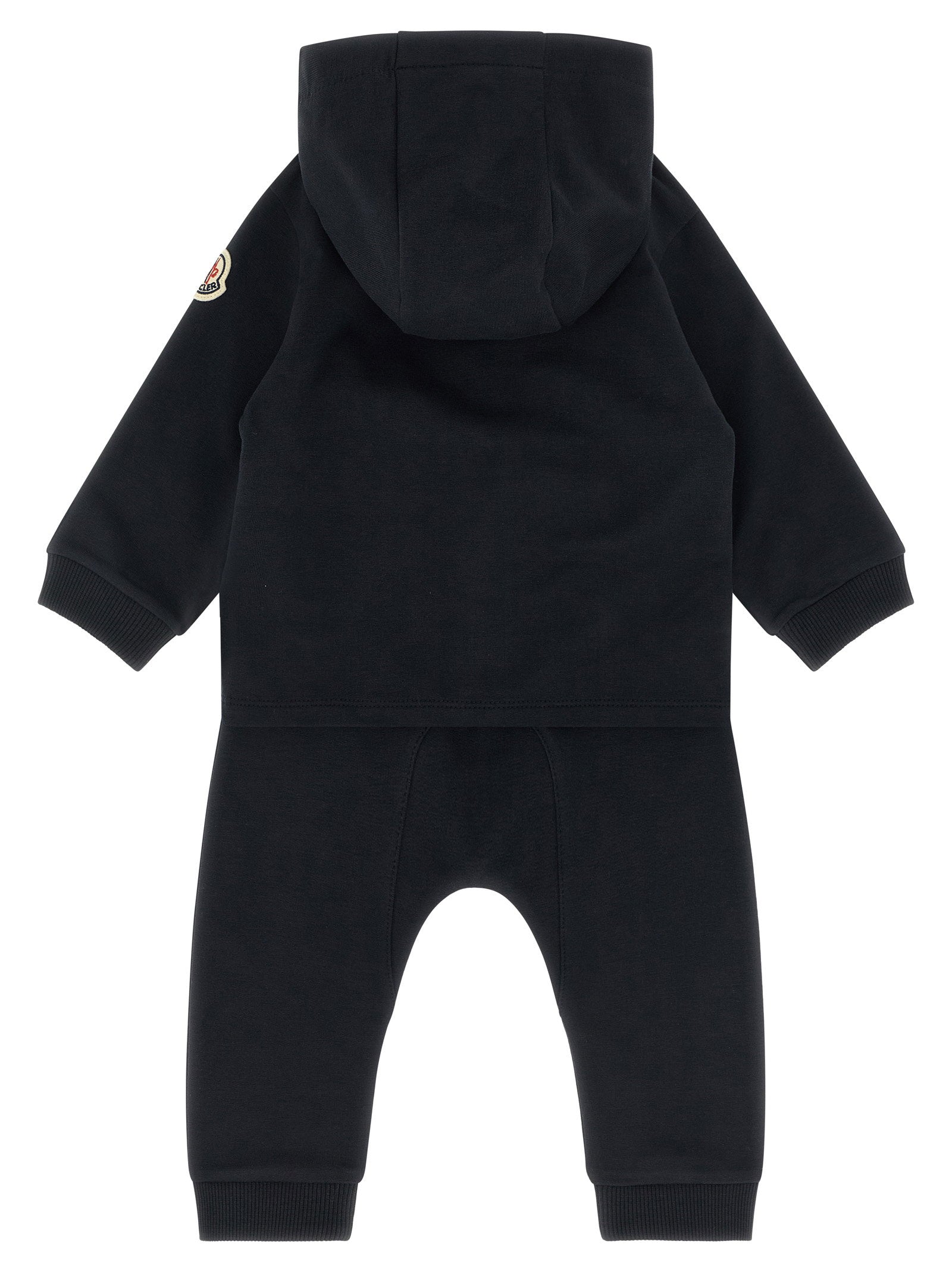 Moncler Enfant Logo-Embroidered Brushed Cotton Hoodie — Black, view 3