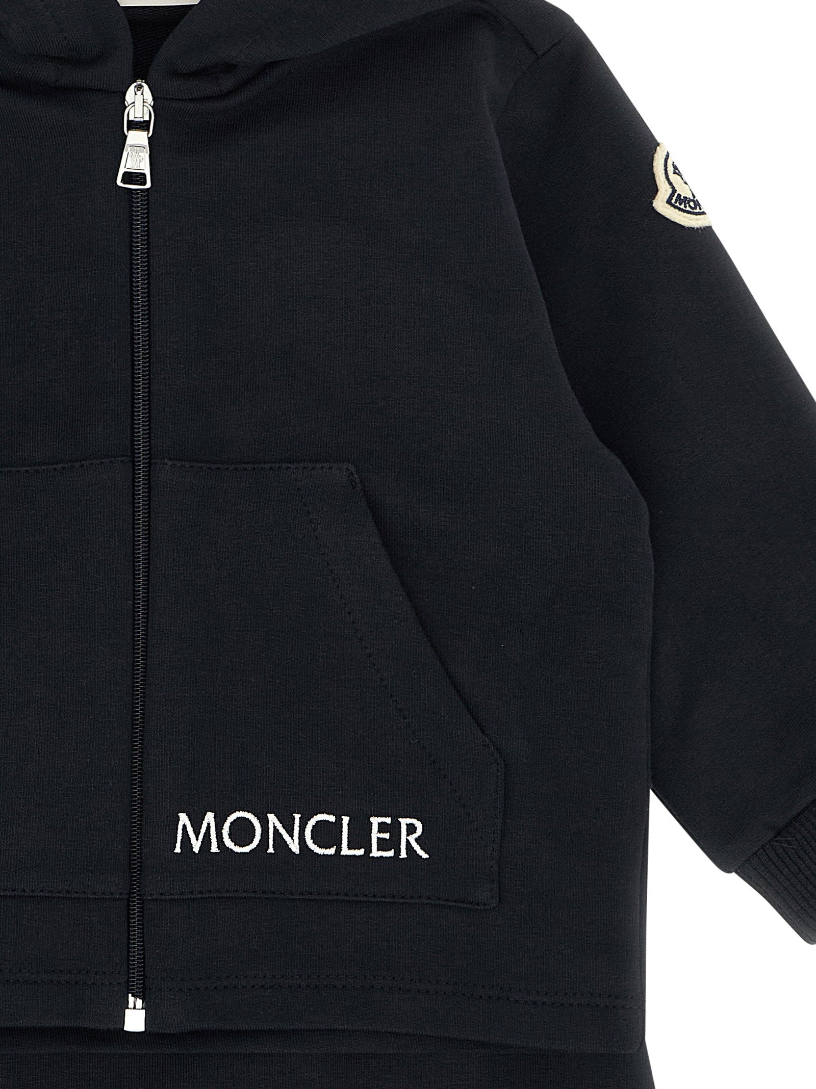 Moncler Enfant Logo-Embroidered Brushed Cotton Hoodie — Black, view 4