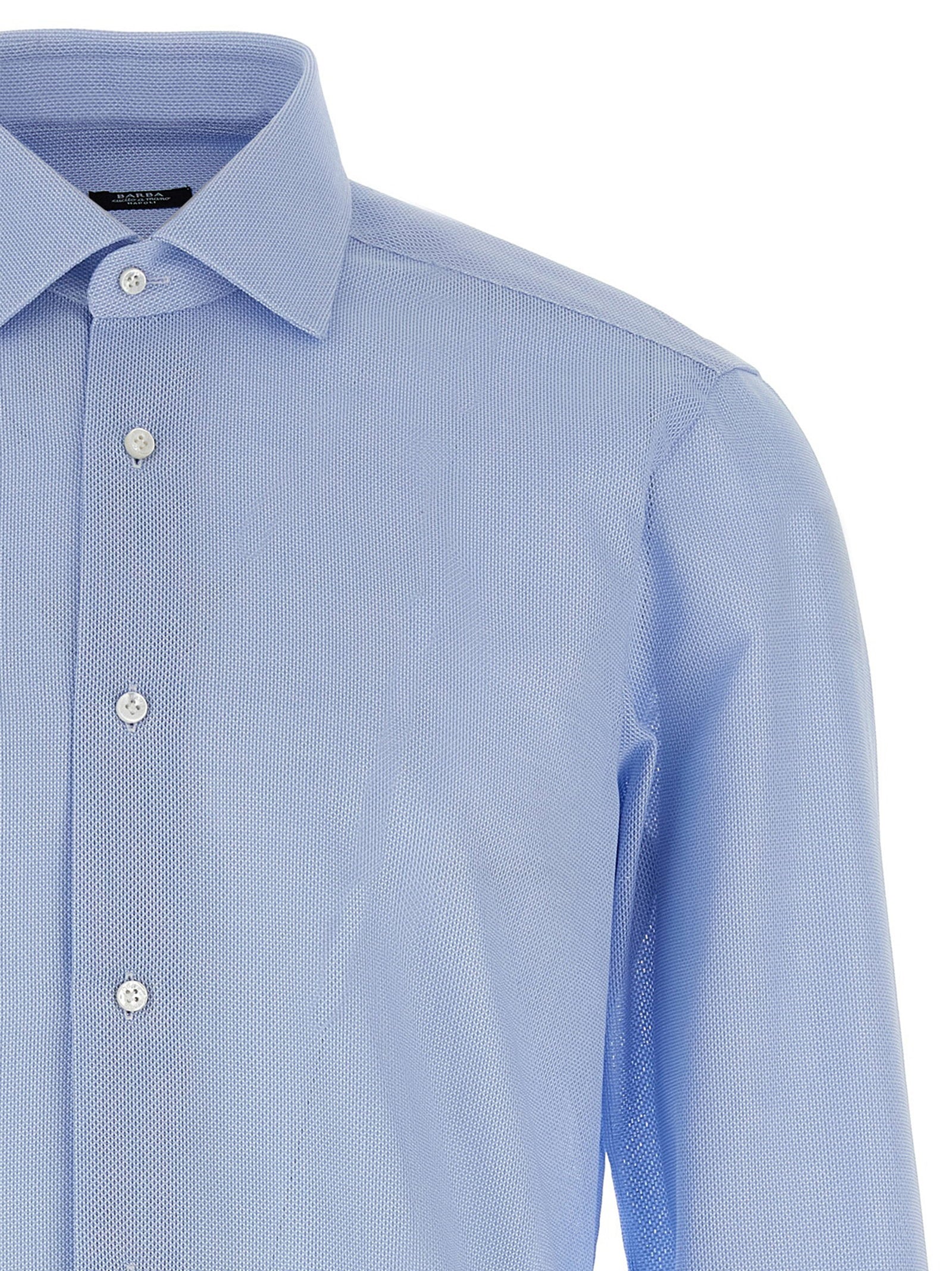 Barba Honeycomb Cotton Shirt — Light Blue, view 3