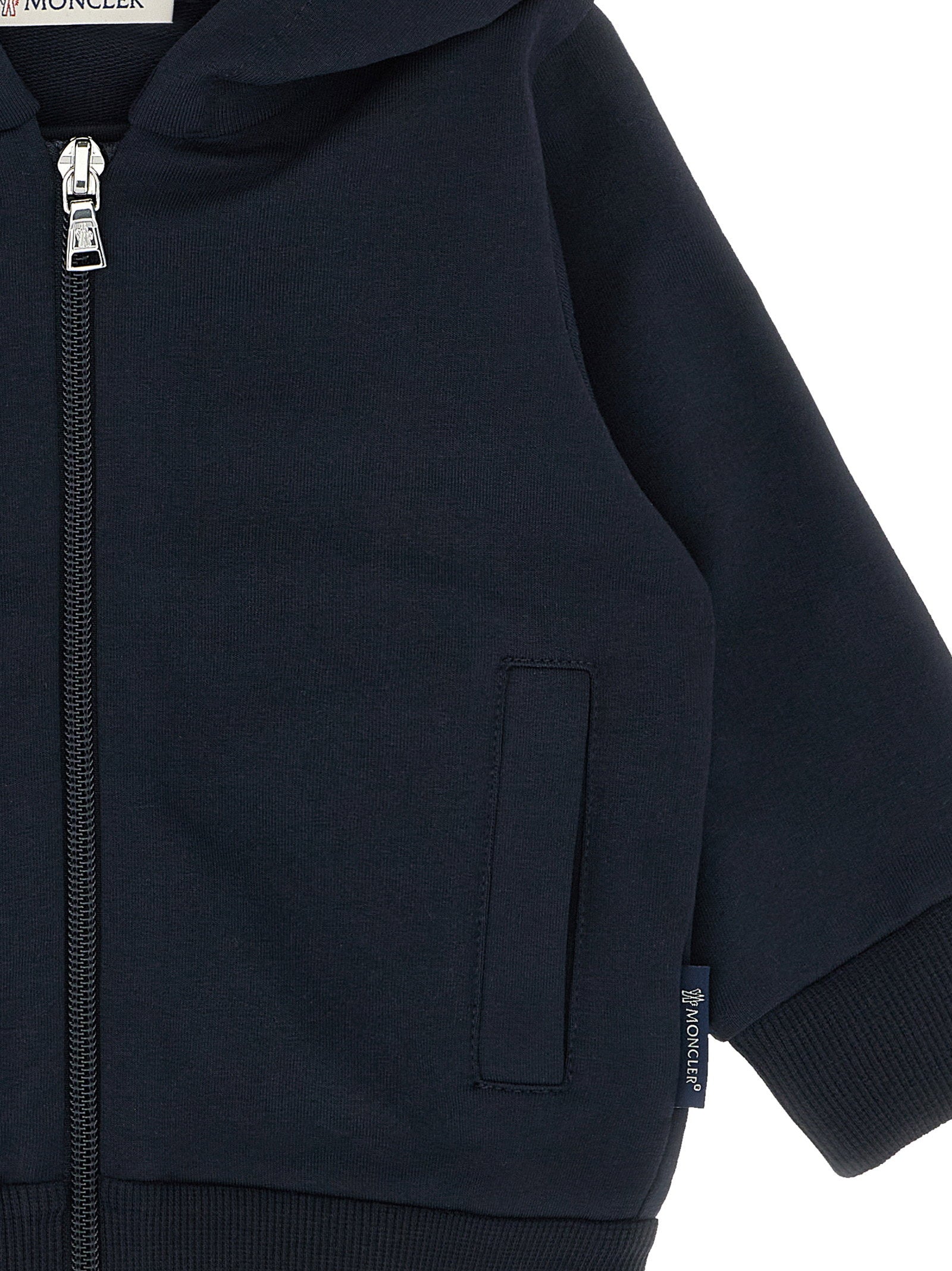 Moncler Enfant Brushed Cotton Zip Hoodie — Navy, view 3