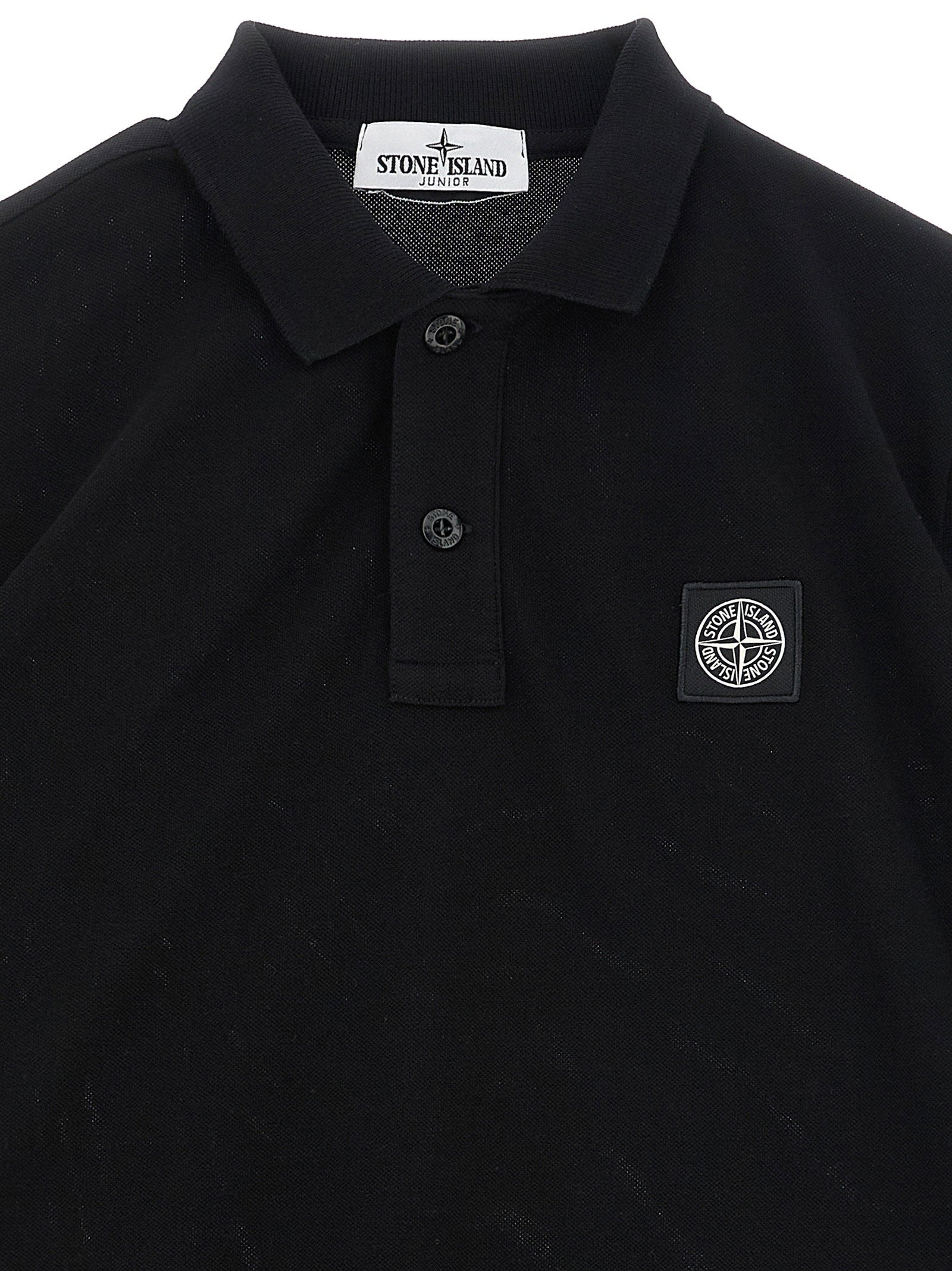 Stone Island Junior Compass Logo Organic Cotton Polo Shirt — Black, view 3