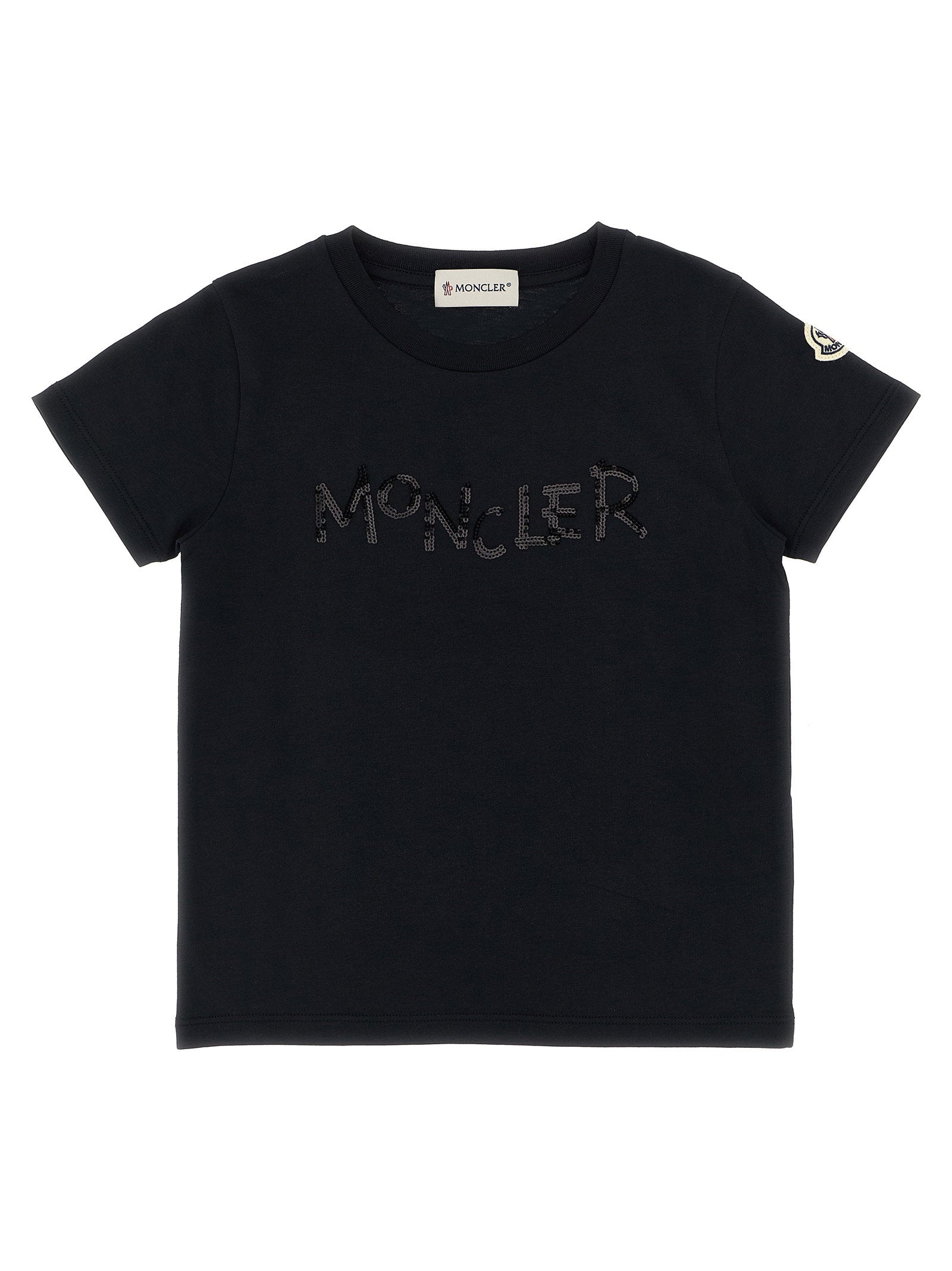 Moncler Enfant Sequin-Logo Cotton T-Shirt — Black by Moncler Enfant