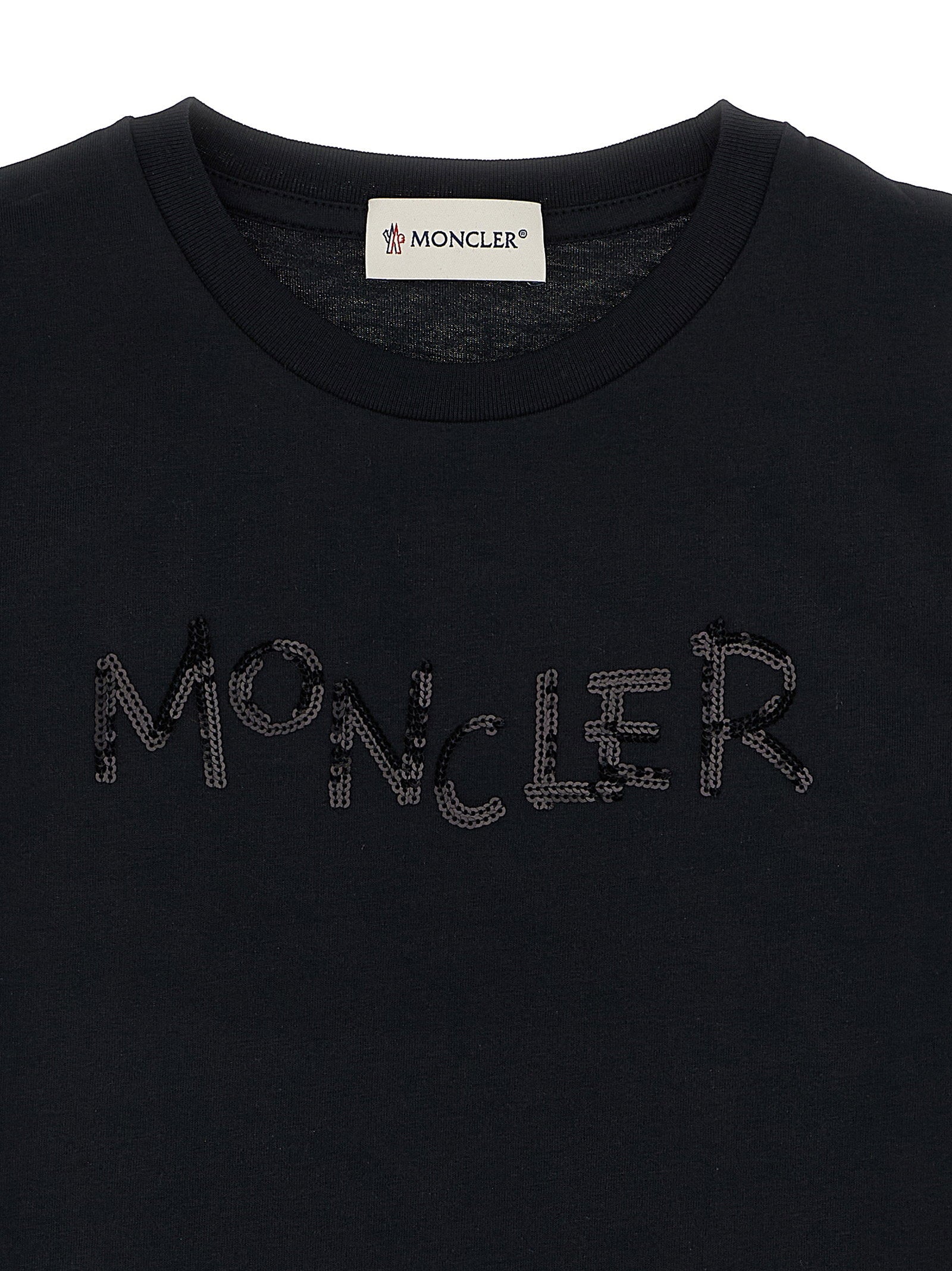 Moncler Enfant Sequin-Logo Cotton T-Shirt — Black, view 3