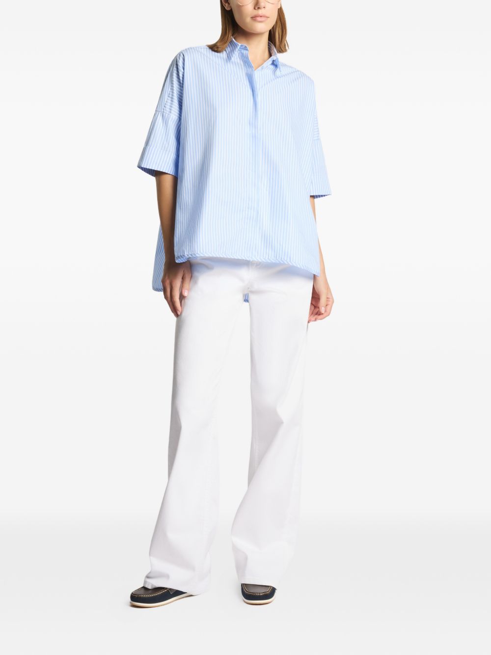 Fay Striped Cotton Shirt — Blue, view 4